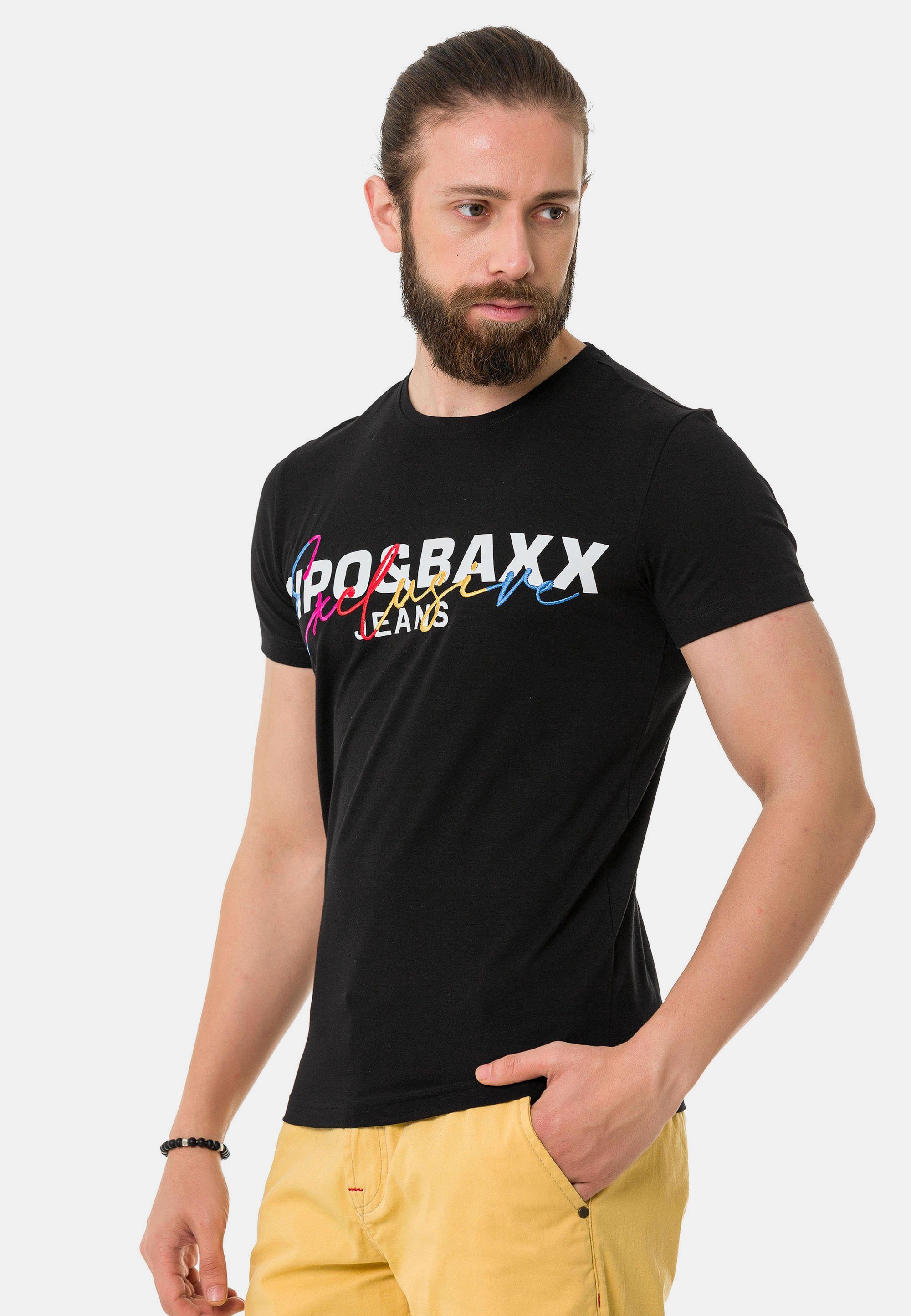 & T-Shirt Cipo Baxx schwarz Markenprint mit