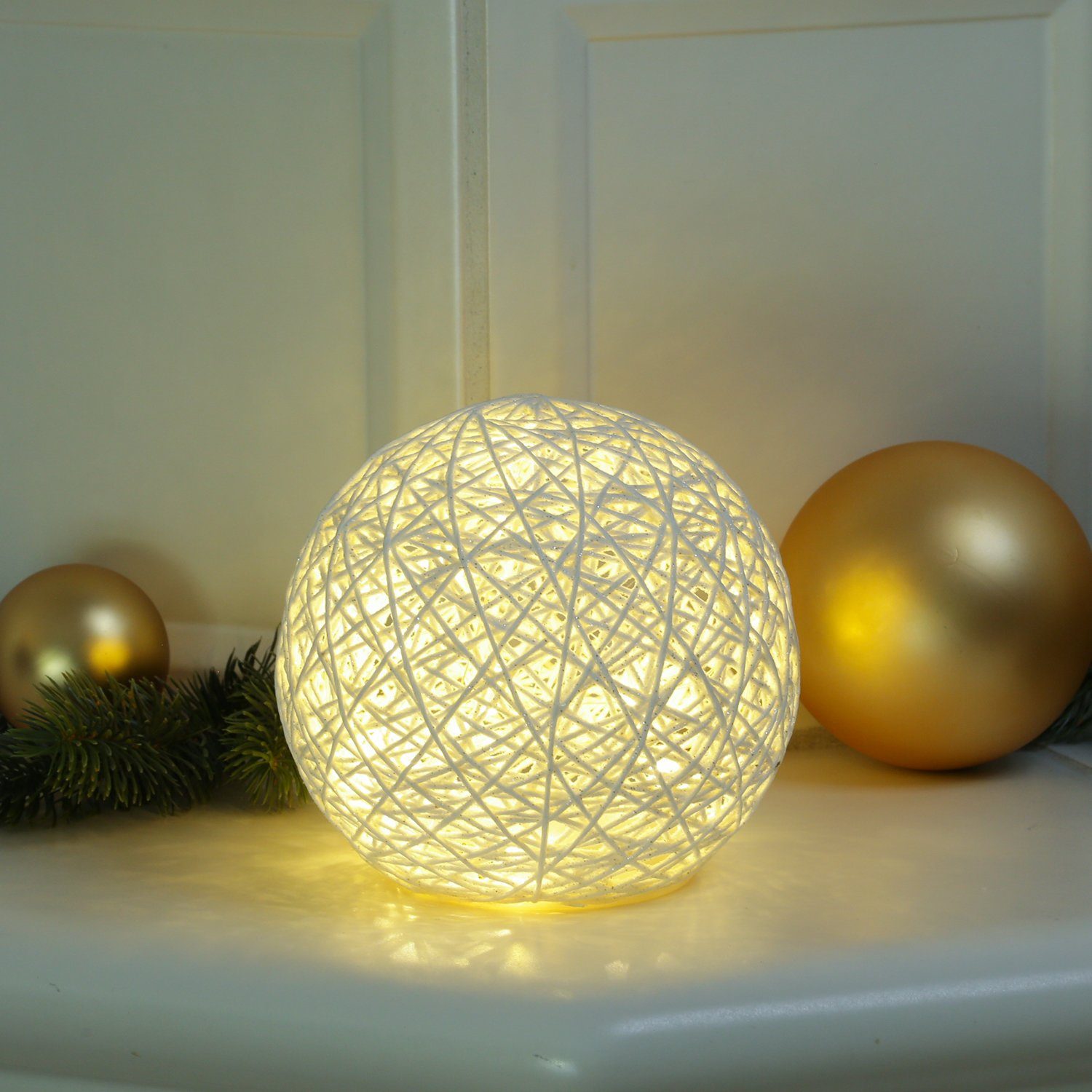 MARELIDA LED Kugelleuchte LED Dekokugel Papierkugel Glitzer 15cm Weihnachtsdeko Leuchtkugel weiß, LED Classic, warmweiß (2100K bis 3000K)