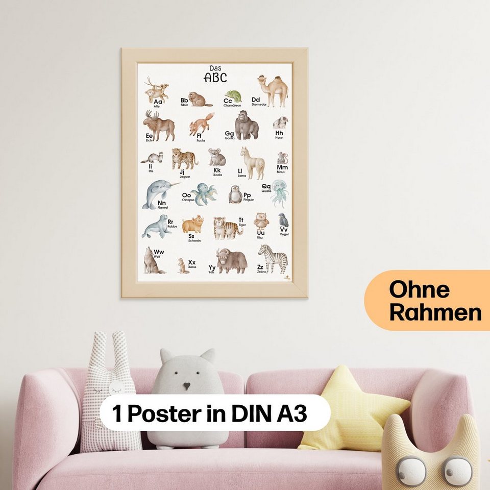 CreativeRobin Poster ABC Poster mit Tier Alphabet, A3 Größe