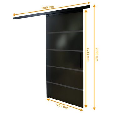 inova wohnen Glasschiebetür Dekor Blockstreifen schwarz (inkl. Stabgriff und Schienensystem in Schwarz), 90 x 203,5 cm