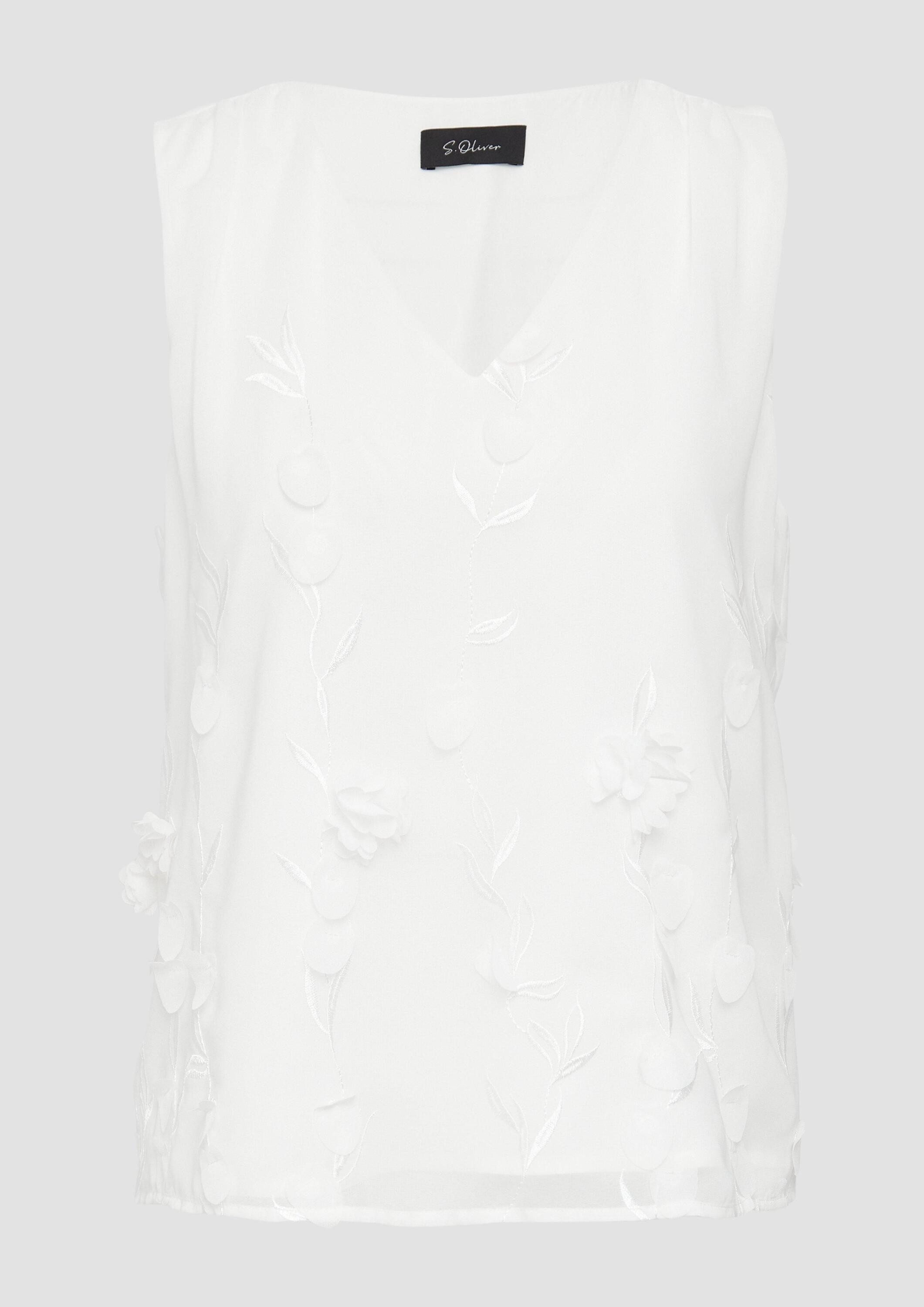 s.Oliver Blusentop Bluse Ärmellose Bluse mit V-Ausschnitt und floralen Applikationen