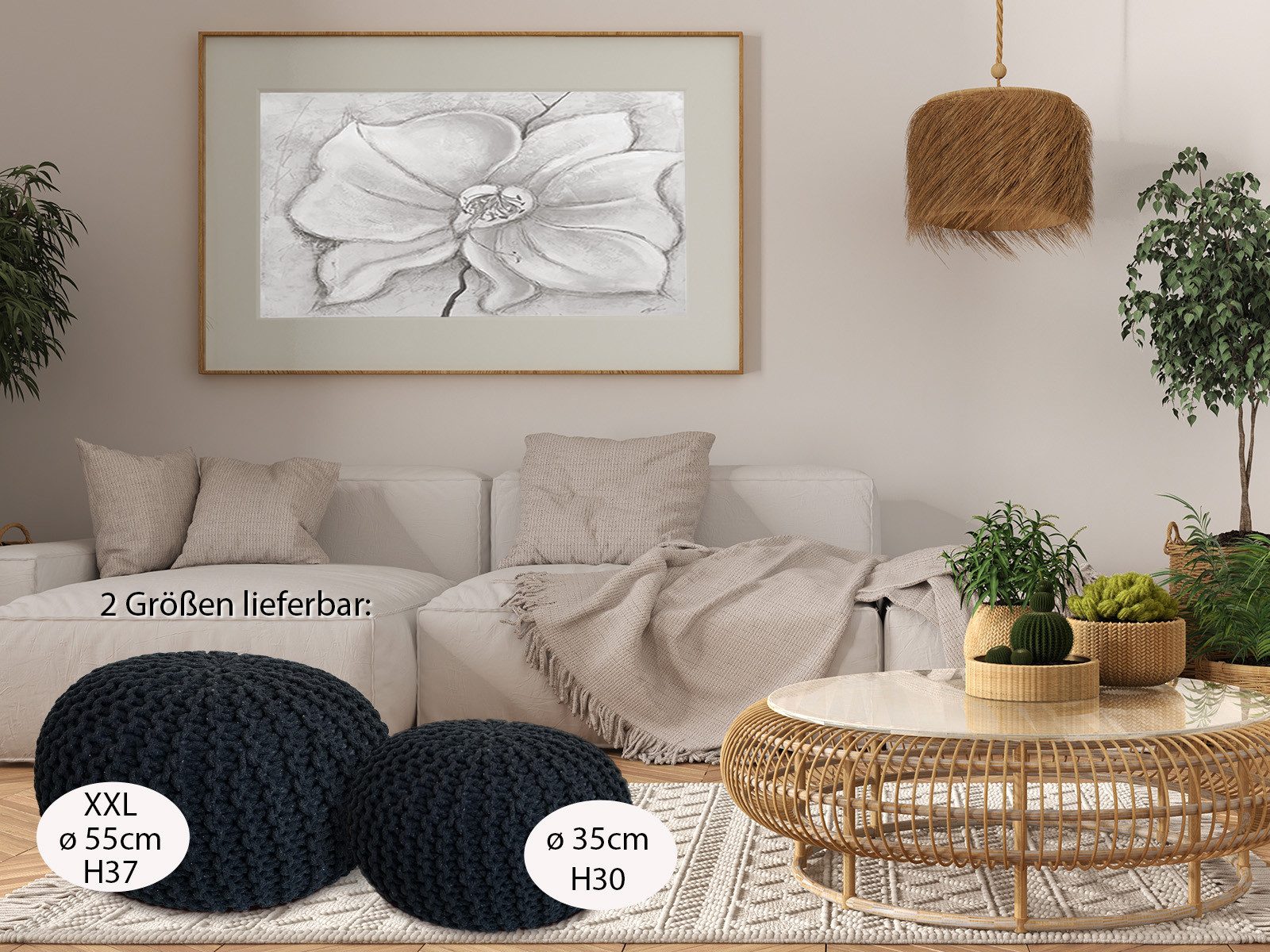 Amagohome Sitzhocker Strickhocker Pouf Ø45 o. 55cm Bodenkissen Sitzpouf XXL Baumwolle recyc