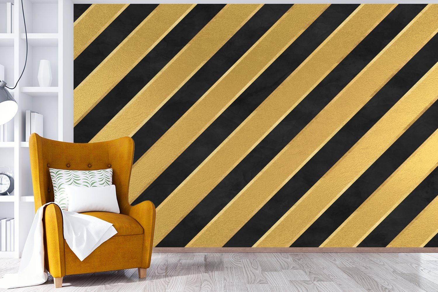 MuchoWow Fototapete Muster - Streifen Gold für Wallpaper - St), (6 - Schwarz, bedruckt, Tapete Schlafzimmer, Vinyl Matt, Wohnzimmer, Kinderzimmer