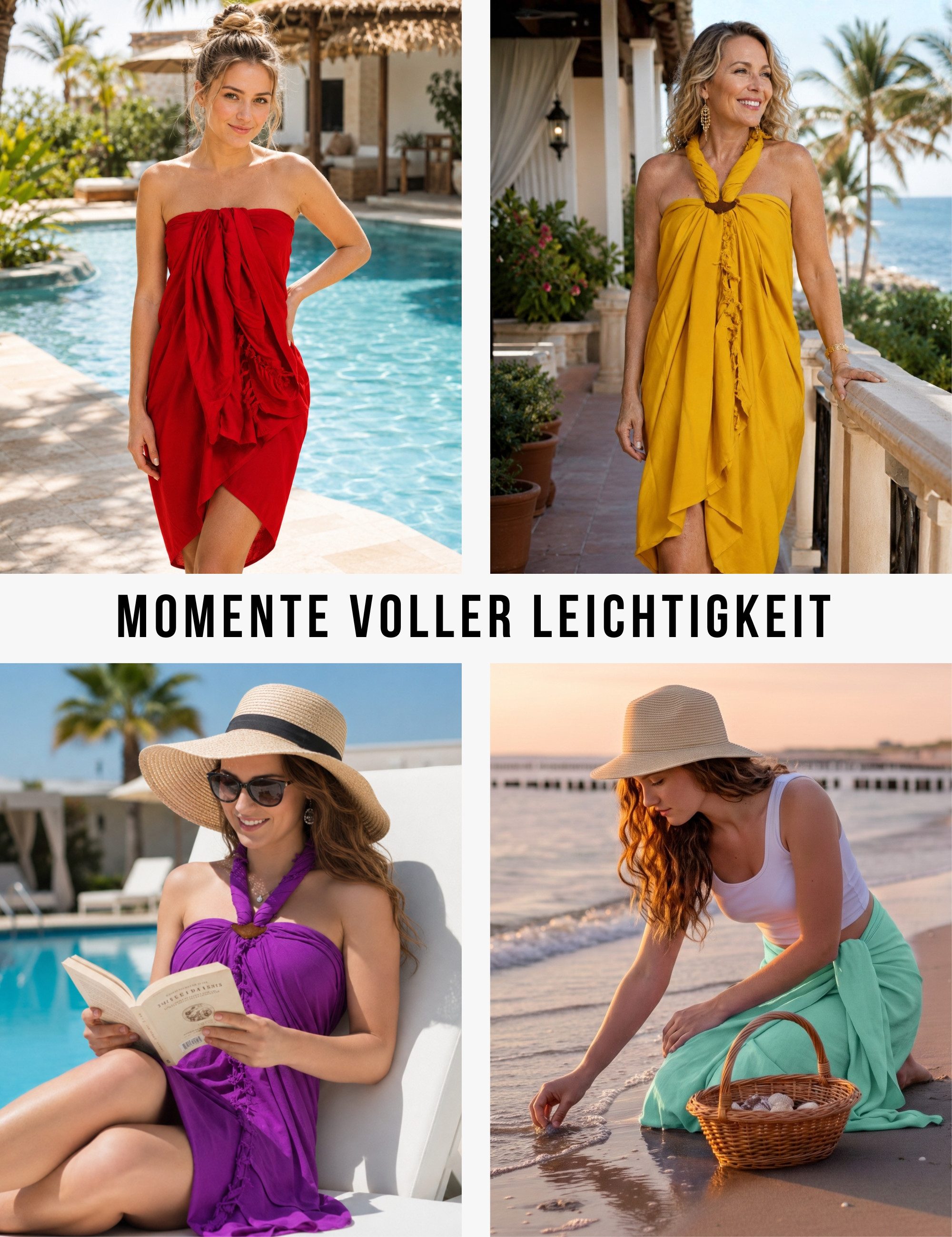 PANASIAM Sarong Pareo einfarbig in 2 Größen als Strandtuch Strandkleid Strandrock, Viskose, oder Bikini Cover-up Tuch für den Strand Schultertuch Schal Halstuch – Bild 4 von 5