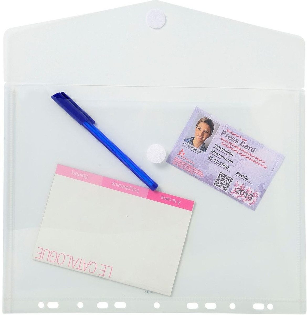 EXACOMPTA Fächermappe Prospekttasche mit Klettverschluss gelocht A4 transparent VE=5 Stück