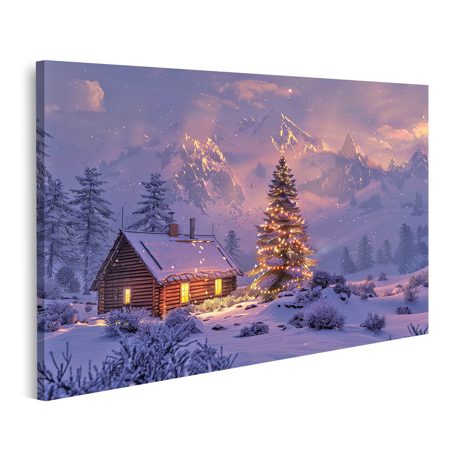 islandburner Leinwandbild, Verzauberte Winterhütte bei Nacht günstig online kaufen