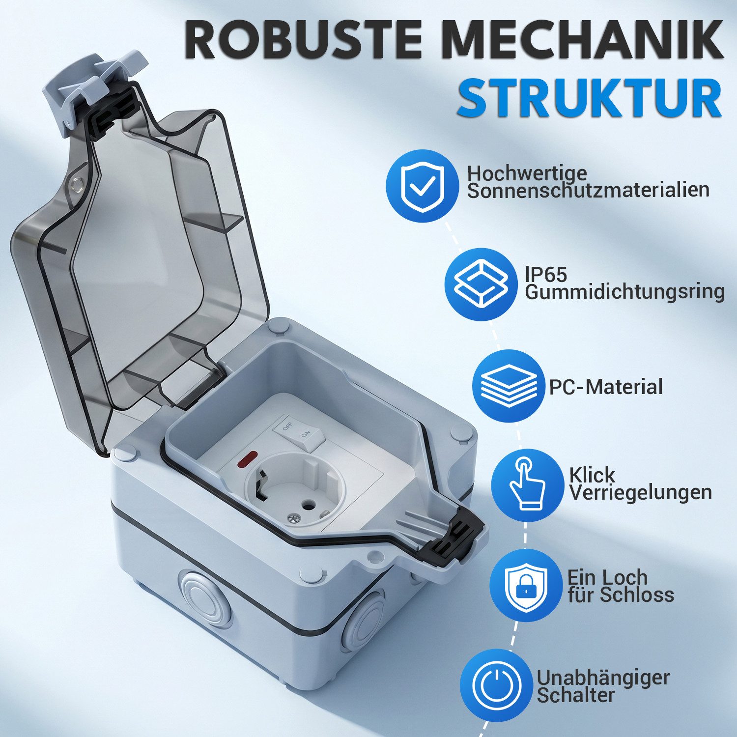 Clanmacy Gartensteckdose Außensteckdosen Wasserdicht Steckdose mit Klappdeckel Wandsteckdose, 1-St.