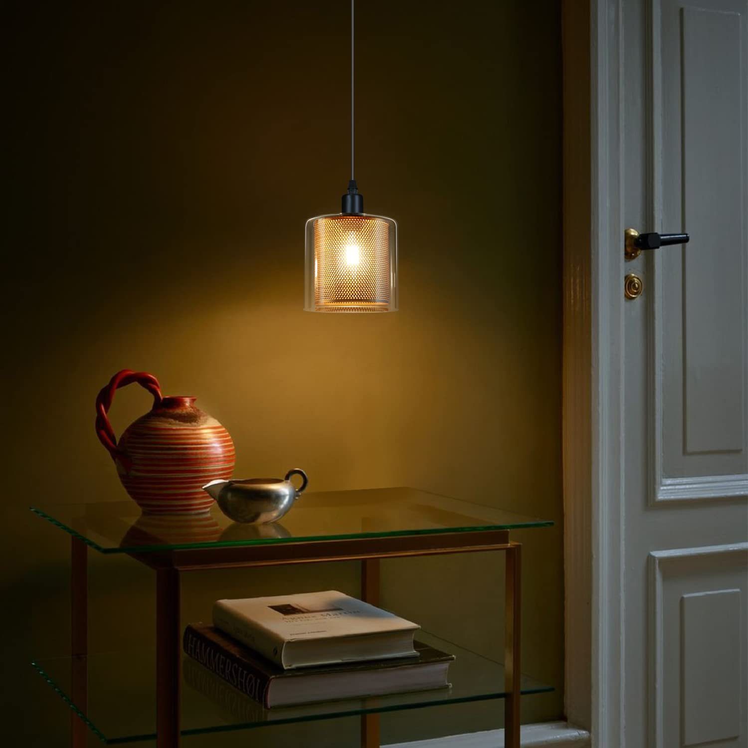 ZMH Pendelleuchte Esszimmer Vintage Pendellampe mit Doppeltem Schirm 1/3/4 Flammig Flur, Einfache Installation, ohne Leuchtmittel, E14 Esstischlampe Glas Metall Esszimmerlampe Industial für Wohnzimmer