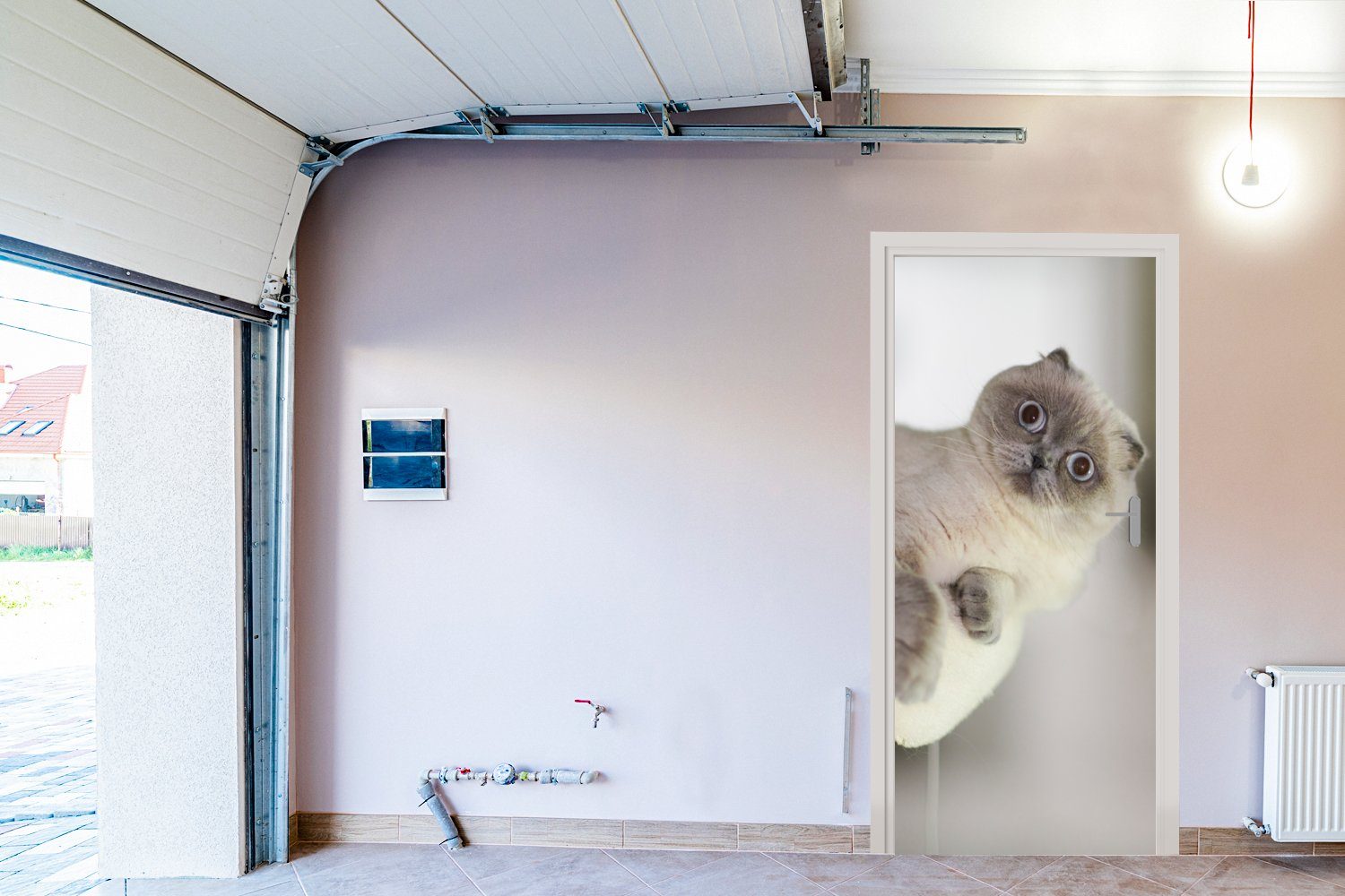 Wohnzimmer, 75x205 Katze Matt, Tür, - (1 Fototapete bedruckt, - cm St), Tier für Türaufkleber, MuchoWow Türtapete