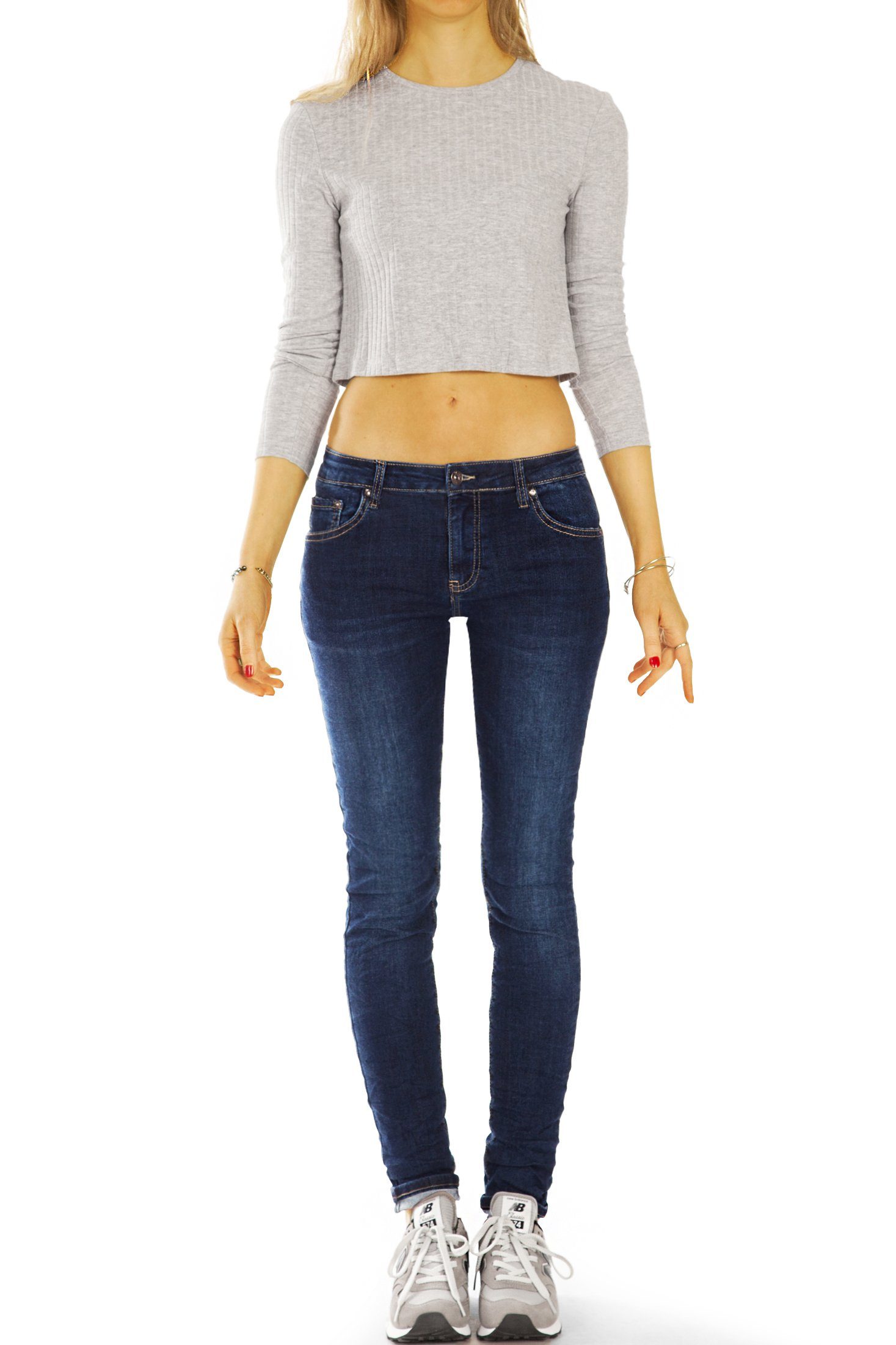 be Hose Stretch-Anteil, dunkelblaue Regular waist mit Skinny - slim Röhrenjeans Stretch Röhrenjeans Damen- medium j6m - styled 5-Pocket-Style