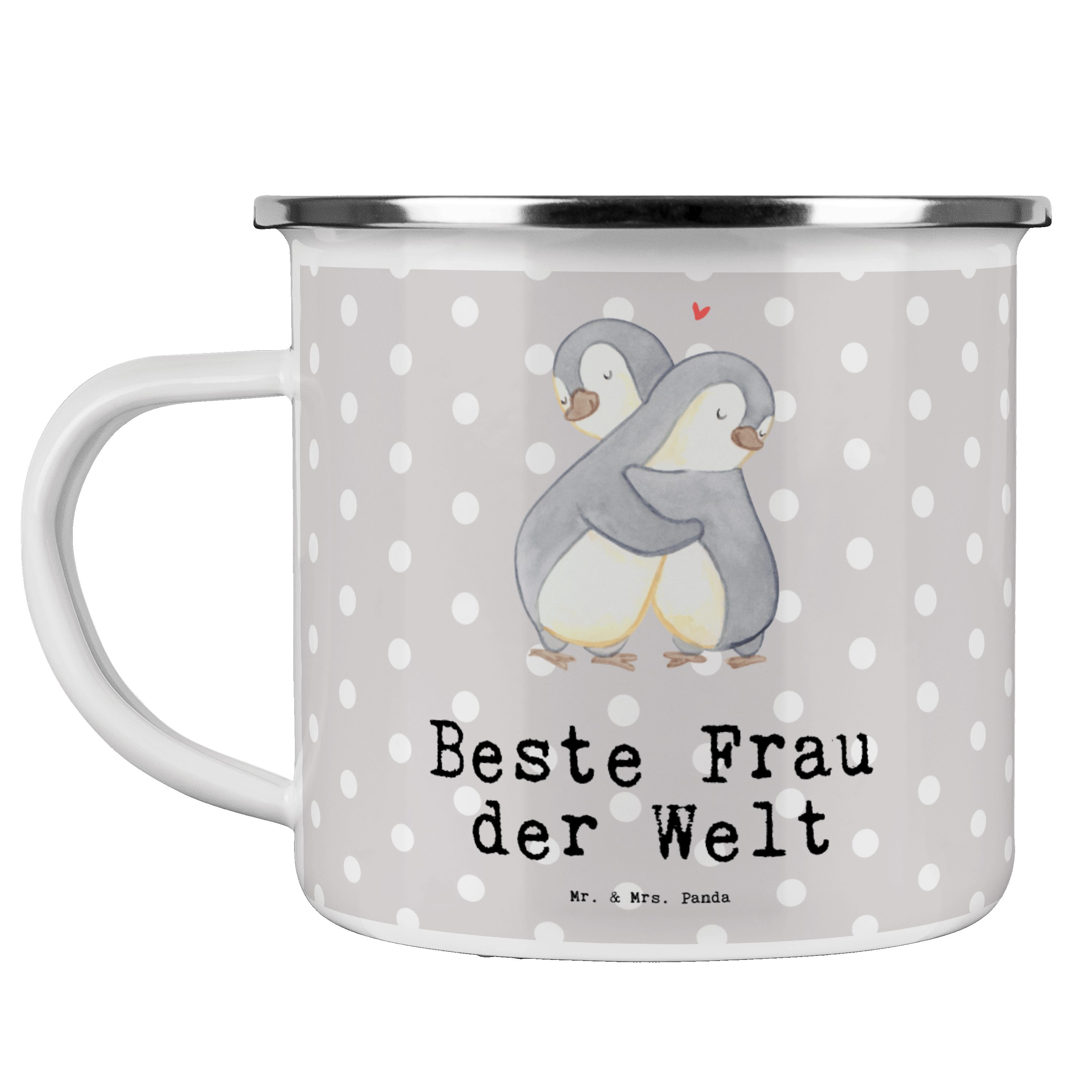 Mr. & Mrs. Panda Becher Pinguin Beste Frau der Welt - Grau Pastell - Geschenk, Ehe, Metalltas, Emaille | Becher