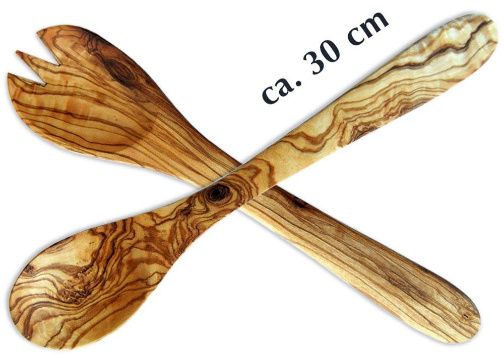 Olivenholz-erleben Kochbesteck-Set aus naturbelassenem Olivenholz (Set, 4-tlg., Kochlöffel, Pfannenwender, 2tlg. Salatbesteck), Schonend zu Pfannen & Töpfen, geschmacksneutral