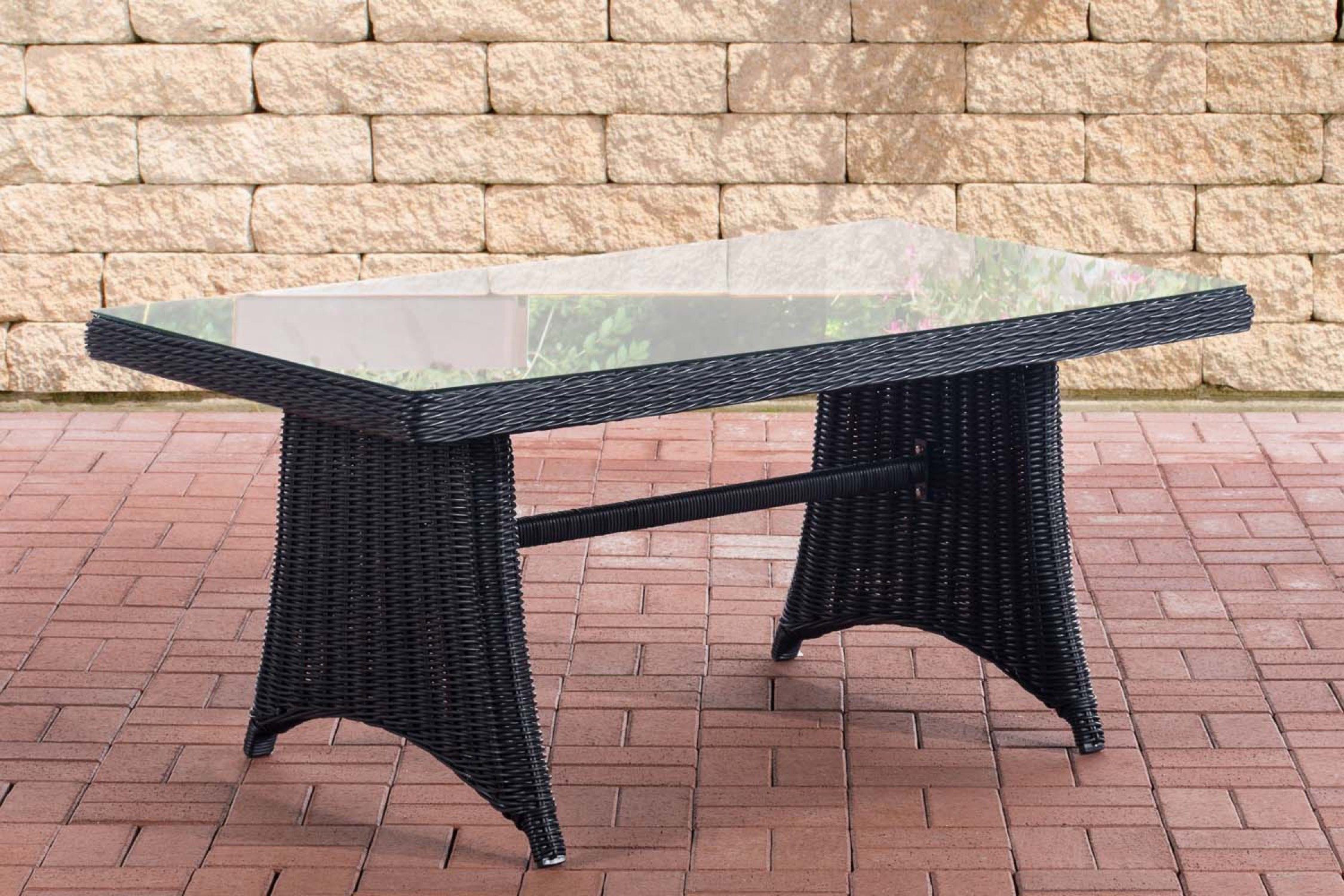 für 5 Stabiler Sibell x mm Gartentisch schwarz 80 UV-beständigem Balkon, (Hochwertiger Maße TPFGarden 1-St., Garten, Terrasse - Loungetisch Esstisch Garten- aus Loungetisch Polyrattan, Tischplatte Farbe: 63cm Outdoor Klarglas), - 138 - x (BxLxH):