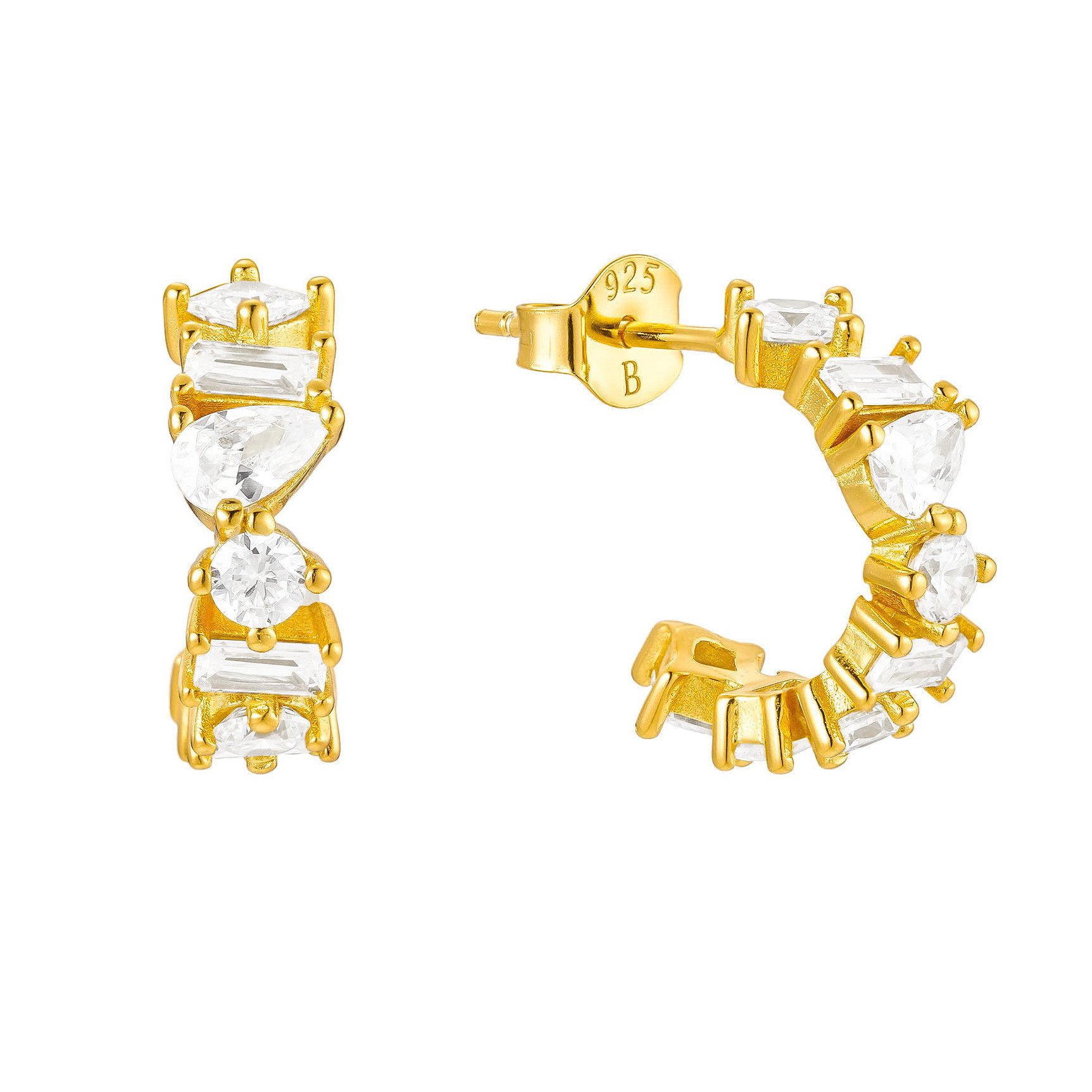 Brandlinger Paar Creolen Ohrringe Cagliari, Silber 925 vergoldet, funkelnde Ohrringe mit weißen Zirkonia