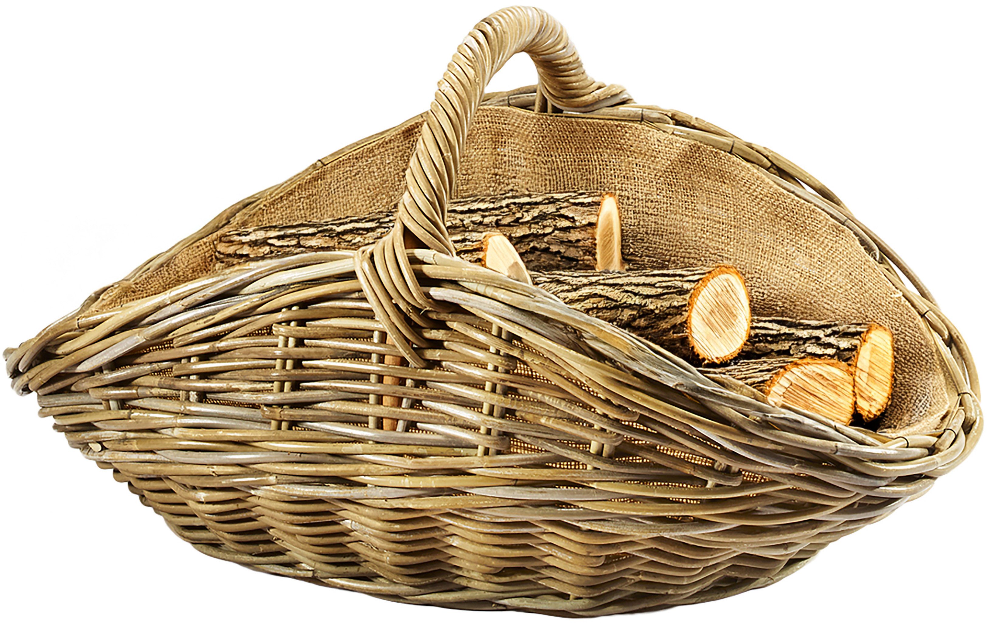 Kobolo Kaminholzkorb Holztrage oval kubu grey Rattan mit Henkel günstig online kaufen
