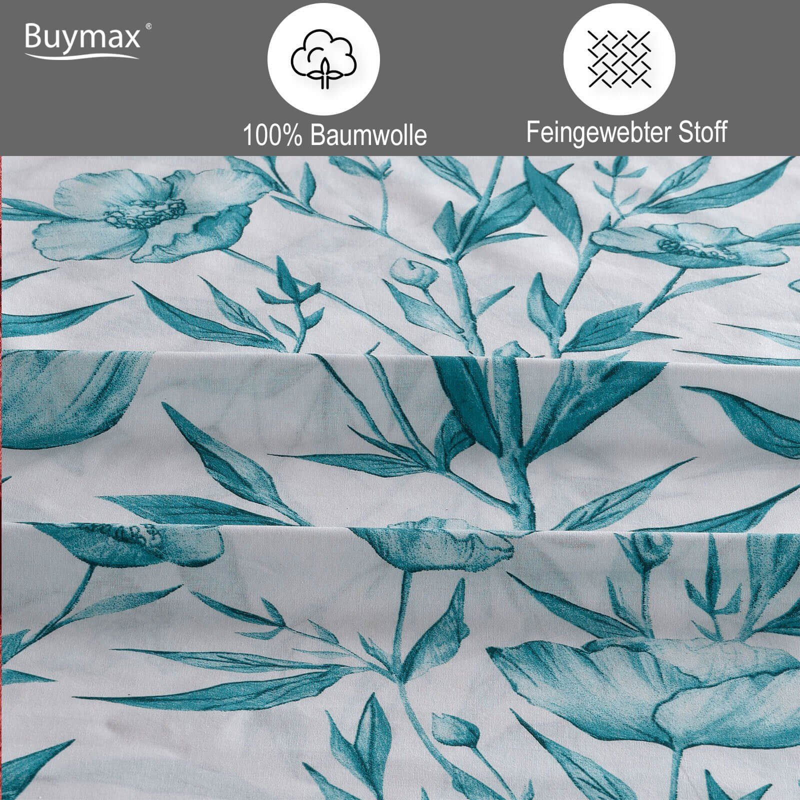 Buymax Bettwäsche Girasol, Renforce: 100% Baumwolle, 2 teilig, 155x220 cm, Bettbezug-Set, mit Reißverschluss, Blumen, Grün, Petrol