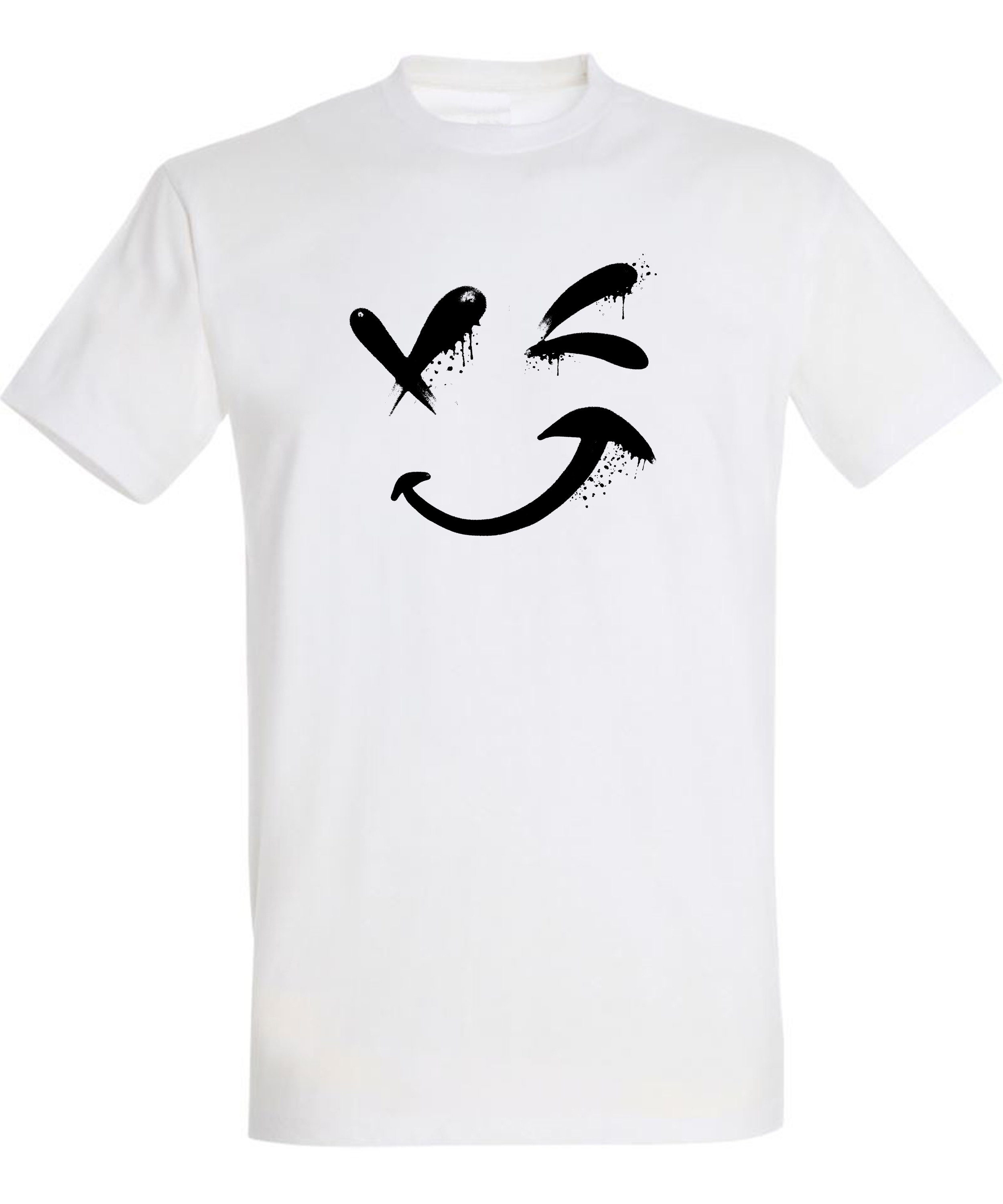 mit Herren MyDesign24 Smiley Print Regular Baumwollshirt Shirt Fit, Zwinkernder weiss Smiley T-Shirt Aufdruck - i294