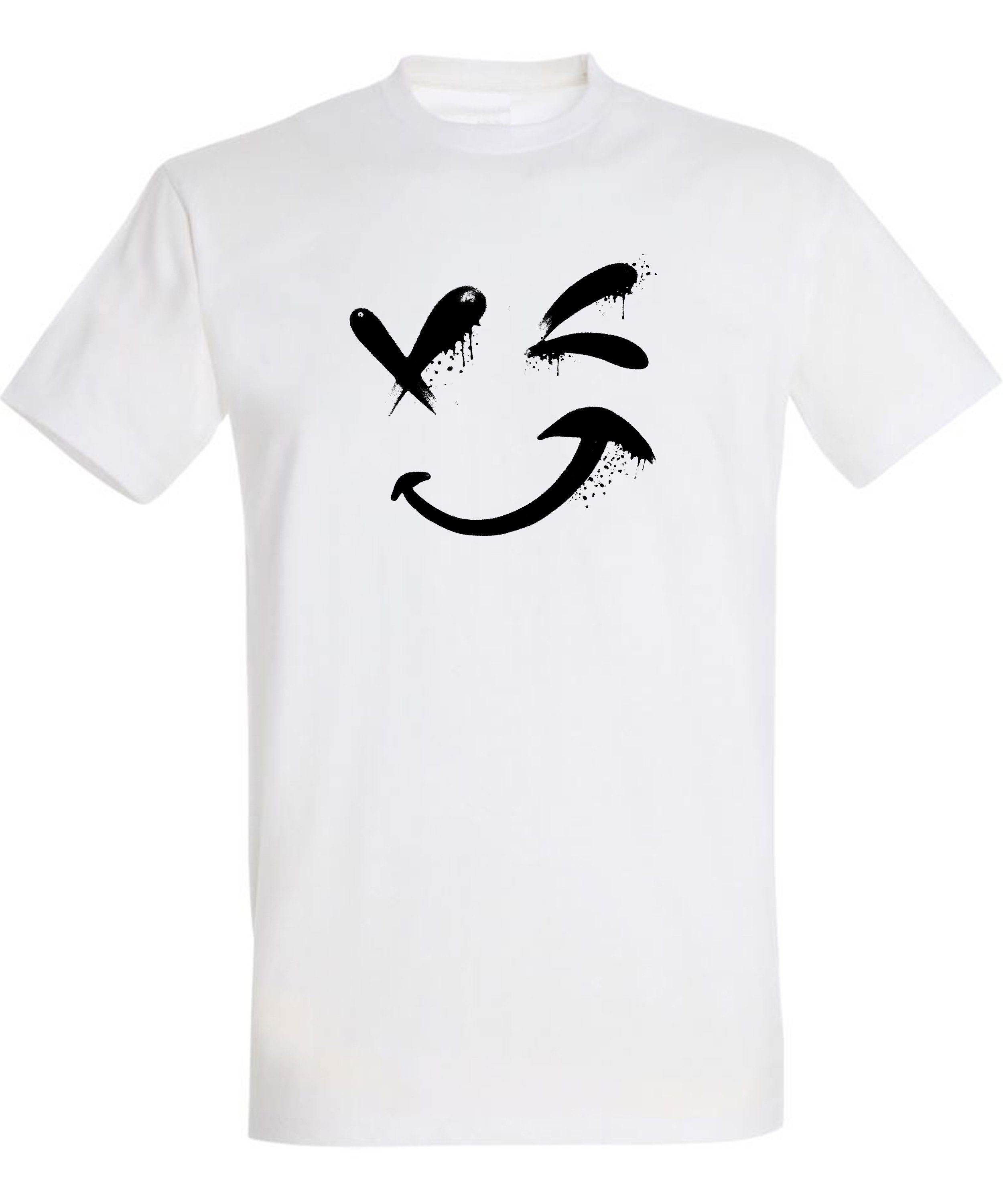 MyDesign24 T-Shirt Fit, - mit weiss Smiley Print i294 Aufdruck Regular Shirt Herren Smiley Baumwollshirt Zwinkernder