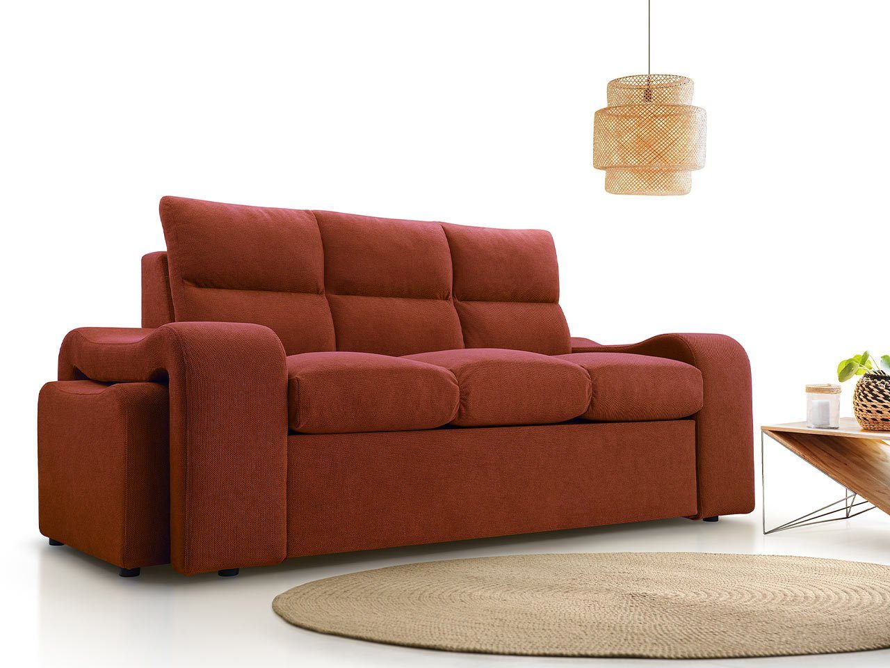 Ziegelrot modernen Sofa Sitzpuffs, einer mit im MÖBEL Curio Stil, MKS auf zwei Dreisitzer VASTO, Wellenfeder