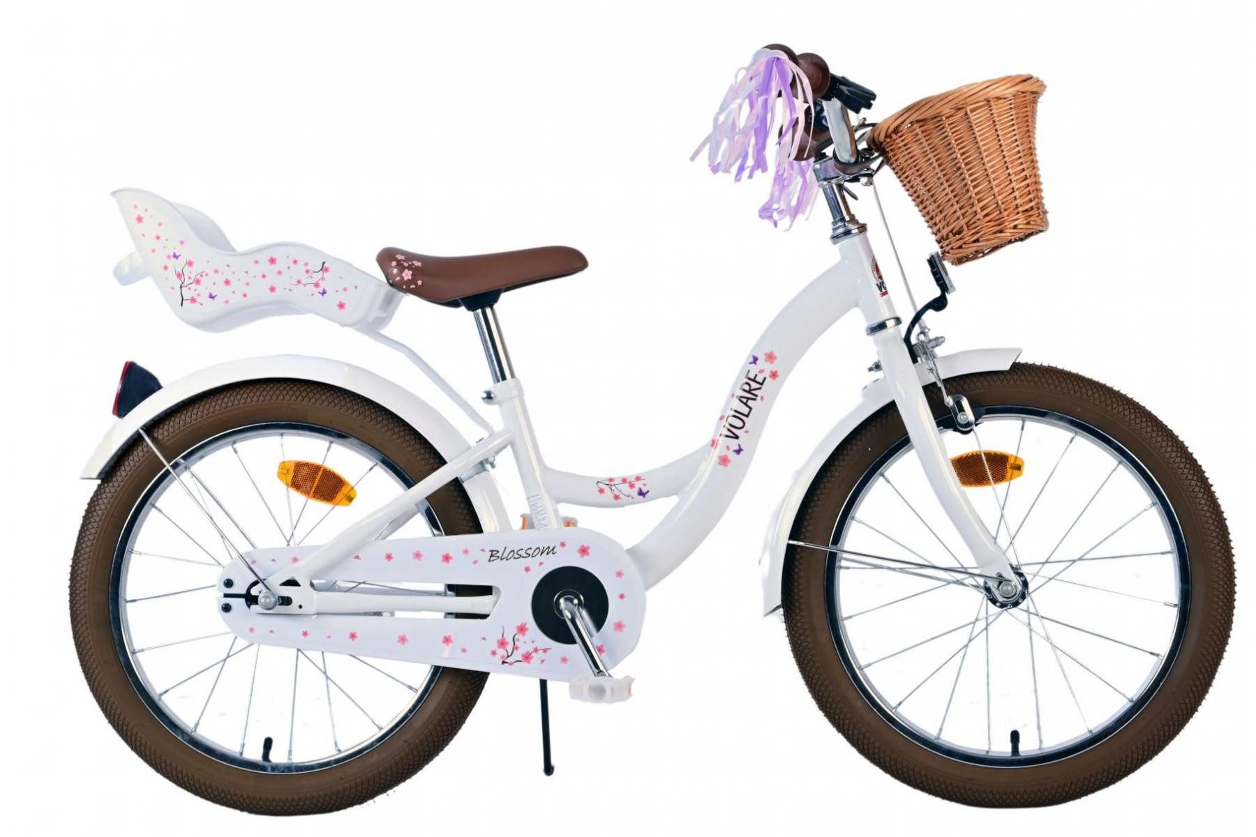 Volare Kinderfahrrad Volare Blossom - Mädchen - 18 Zoll - Weiß, Geschlossener Kettenschutz, Höhenverstellbarer Sattel und Lenker