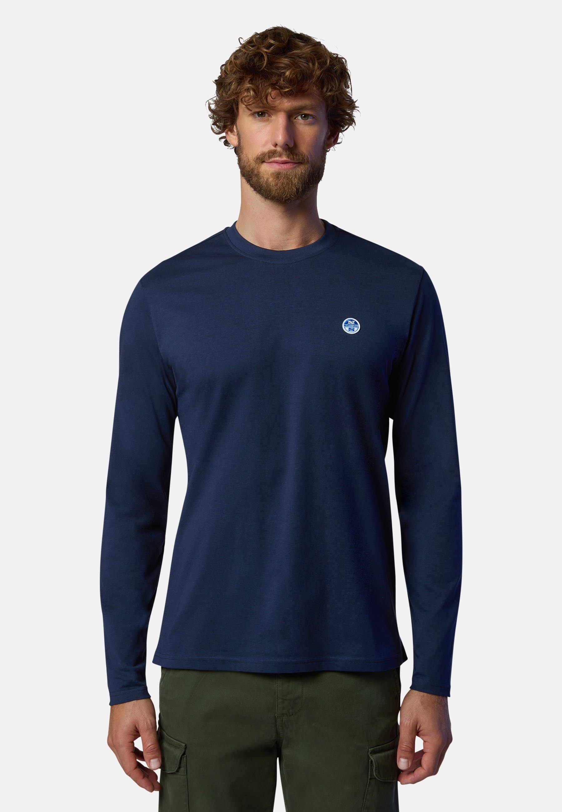 North Sails T-Shirt Langarm-T-Shirt mit Logo-Aufnäher mit klassischem Design BLUE