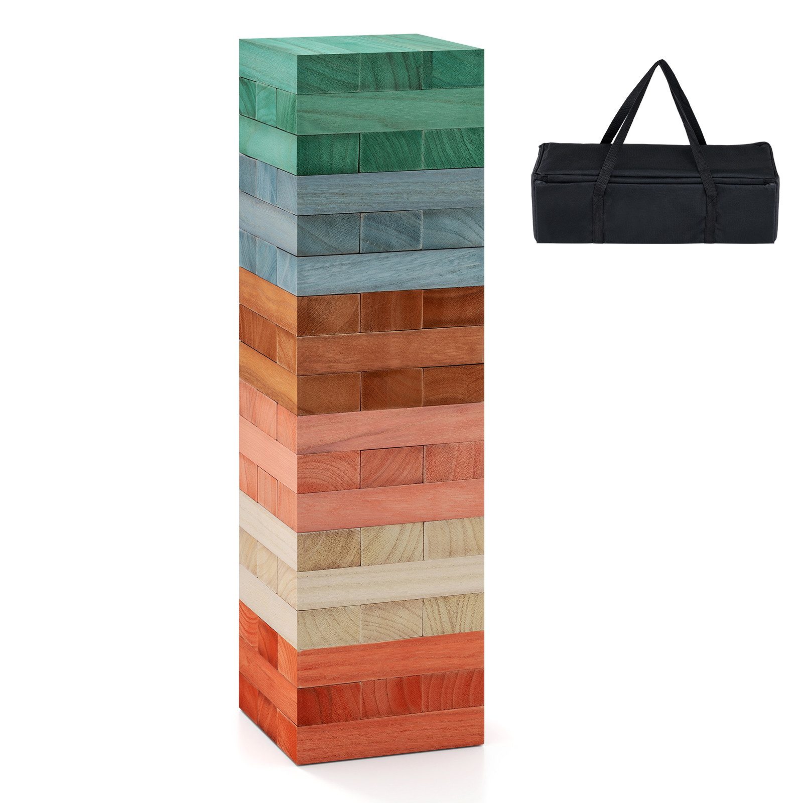 COSTWAY Stapelspielzeug, Wackelturm Holz mit 54 Bausteine & Tragetasche