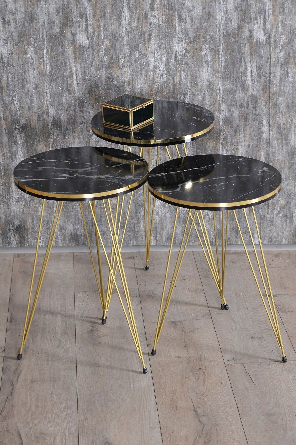 en.casa Couchtisch (3-St), 3er-Nesting-Set, Metallgestell, Ø 34 cm, schwarz günstig online kaufen