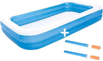 Bestway Rechteckpool aufblasbarer Pool, 850L, 305x183x46cm Ablassventil robust Aufstellpool (groß, eckig, rechteckig, ‎Inkl. 2 Wasserkanonen 66cm), Kinderplanschbecken Planschbecken Kinderpool Sommer Spielzeug Kinder