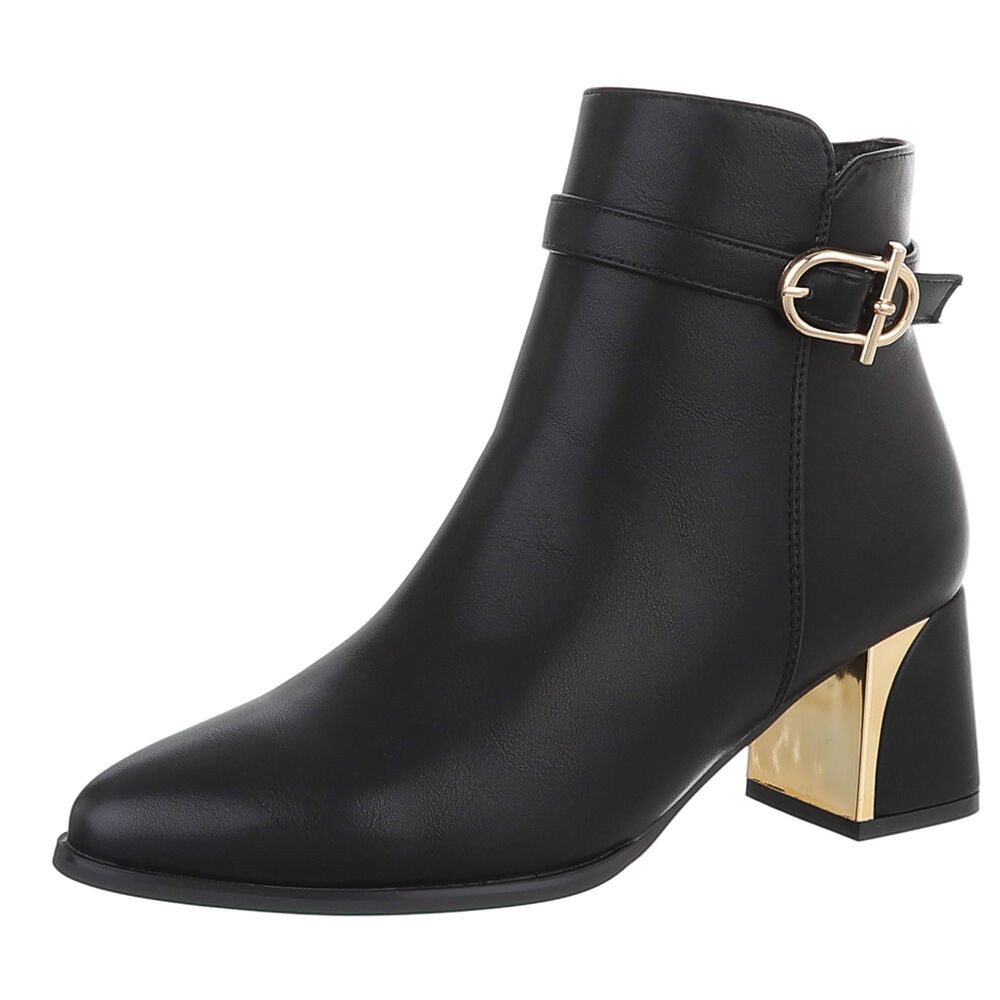 Ital-Design Damen Stiefelette mit Blockabsatz und Metall-Detail Stiefelette (92299858) Blockabsatz Stiefeletten in Schwarz von Ital-Design