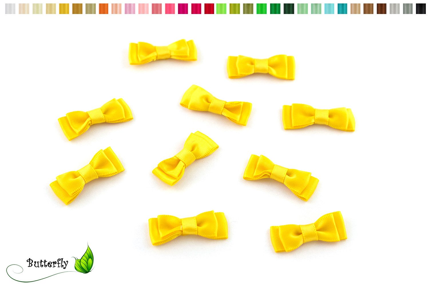 Creativery Streudeko, Satinschleifen 35x13mm zum Basteln & Aufnähen 10 Stück Gelb