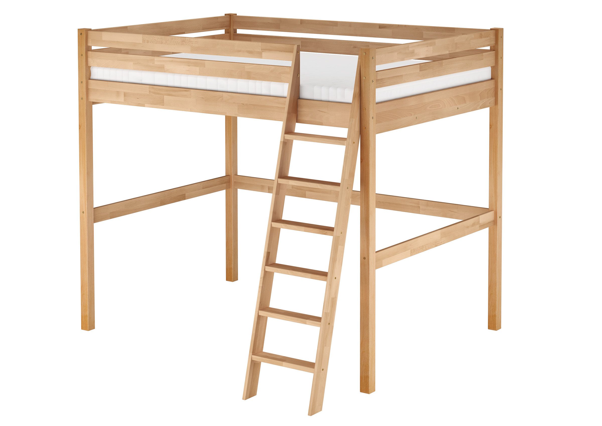 ERST-HOLZ Hochbett Stockbett Doppelbett Hochbett aus massiver Buche 140 x 200 cm Buchefarblos lackiert