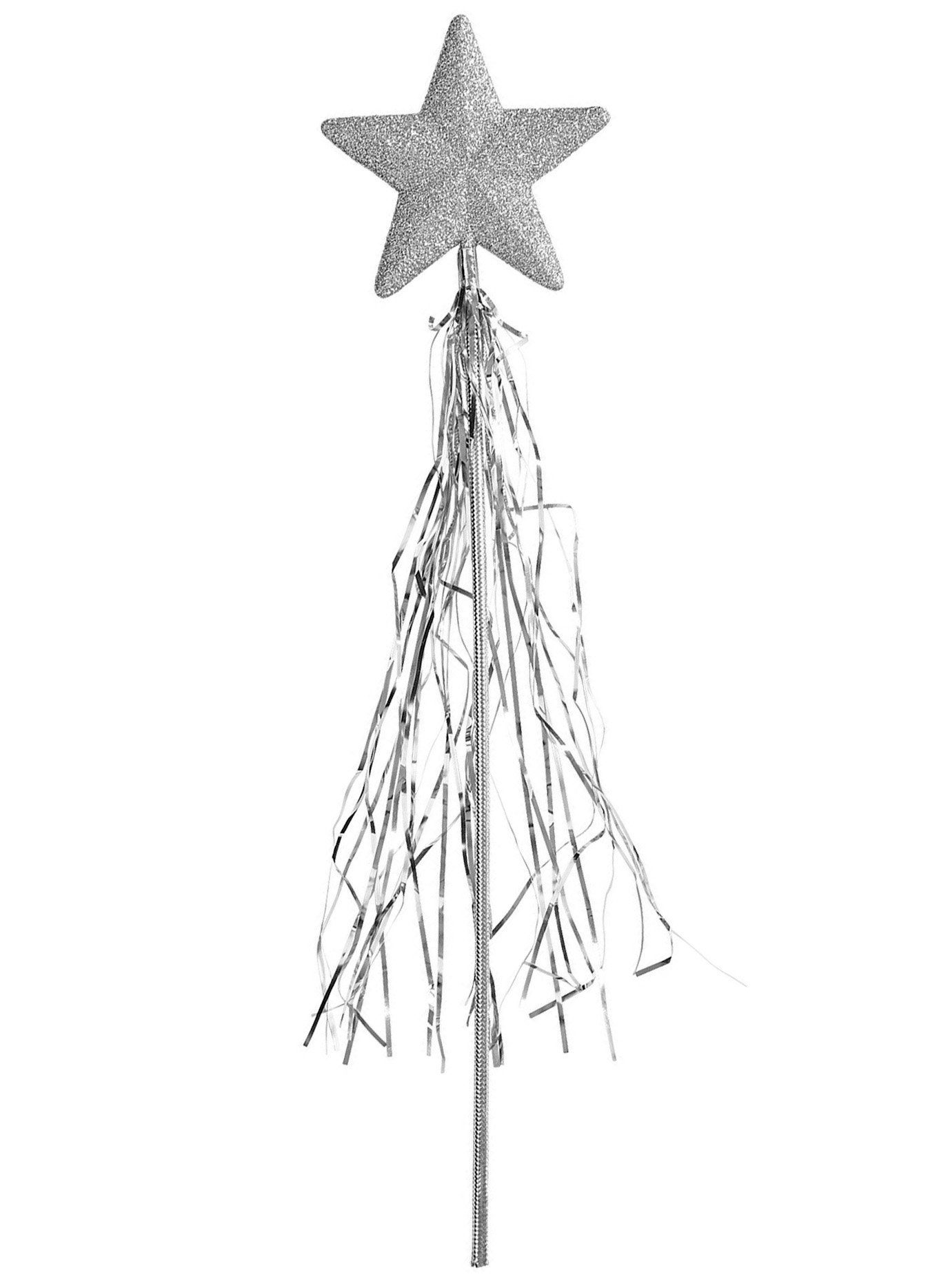 Widdmann Feen-Kostüm Feen Zauberstab silber, Silberner Feenstab mit glitzerndem Lametta