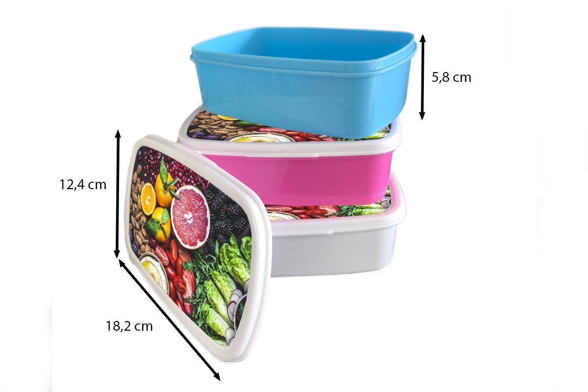 MuchoWow Lunchbox Gemüse - Obst Brotbox Brotdose für Farben, rosa Kunststoff, Kunststoff Mädchen, - Kinder, (2-tlg), Snackbox, Erwachsene