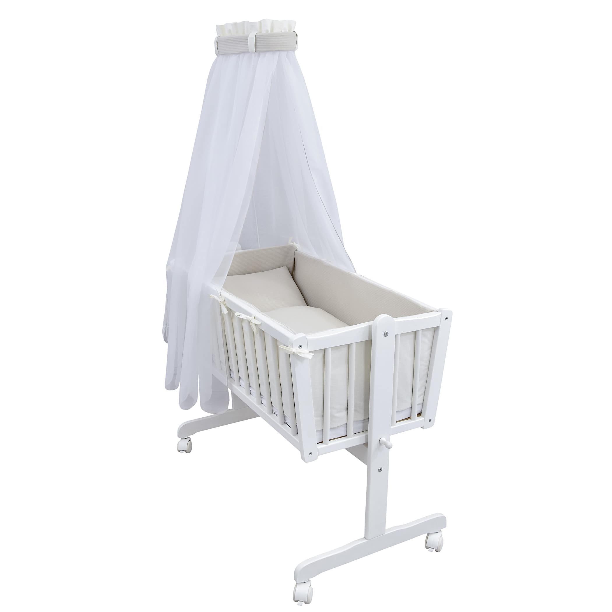 Baby-Delux Stubenbett Babywiege Komplettset Interlock Soft, Schaukelwiege Weiß 90x40cm Komplett Bettset Wiegenset