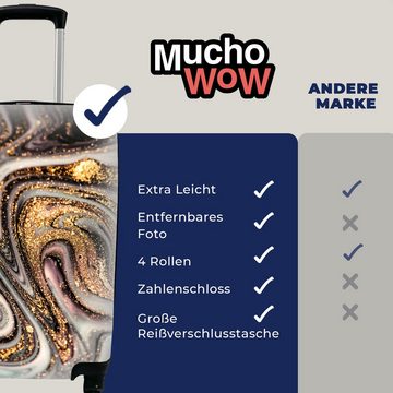 MuchoWow Handgepäckkoffer Marmoroptik - Gold - Glitter - Luxus - Marmor - Weiß, 4 Rollen, Reisetasche mit rollen, Handgepäck für Ferien, Trolley, Reisekoffer