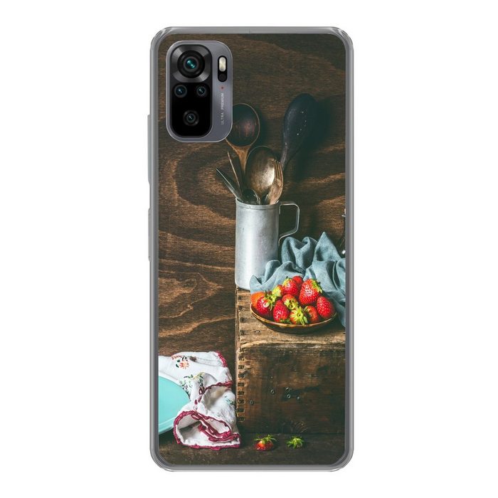 MuchoWow Handyhülle Rustikal - Obst - Küchenutensilien - Erdbeere Phone Case Handyhülle Xiaomi Redmi Note 10 Silikon Schutzhülle