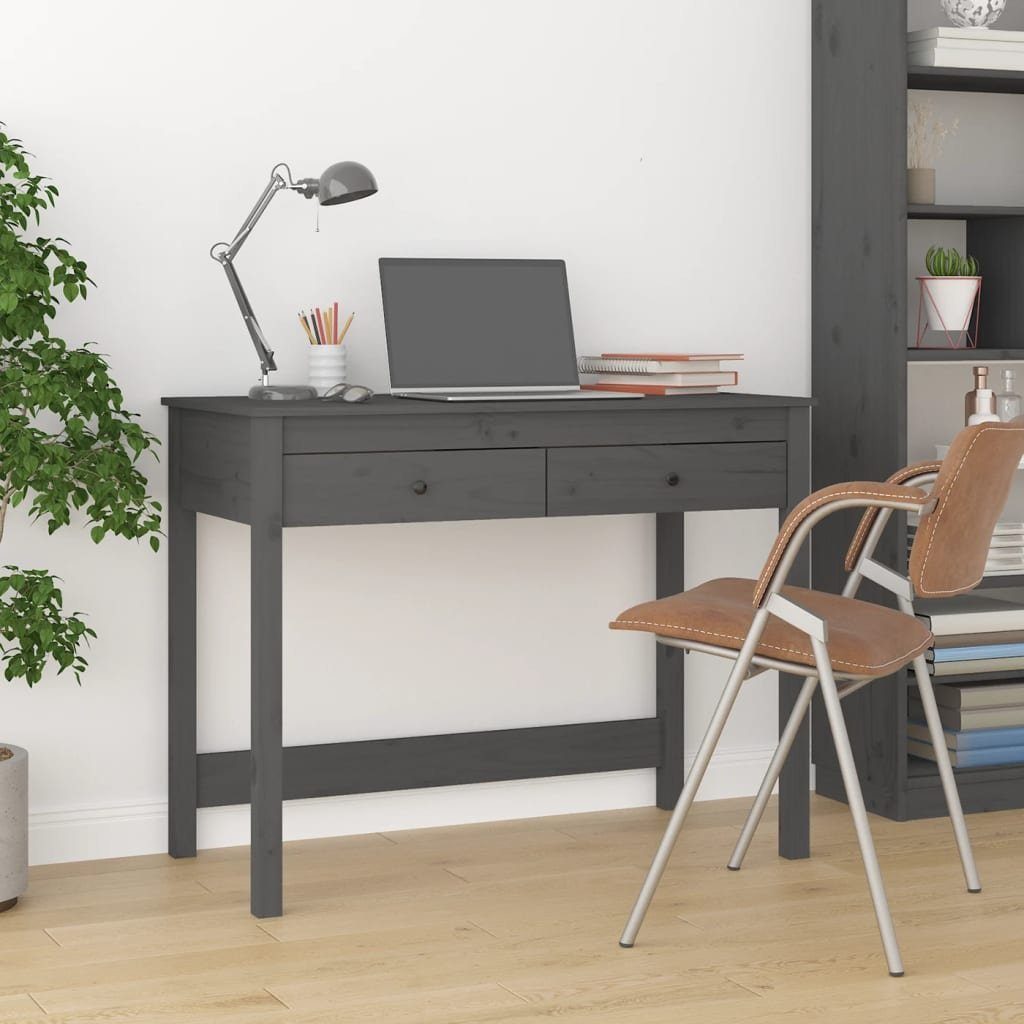 furnicato Schreibtisch mit Grau 100x50x78 cm Massivholz Kiefer Schubladen