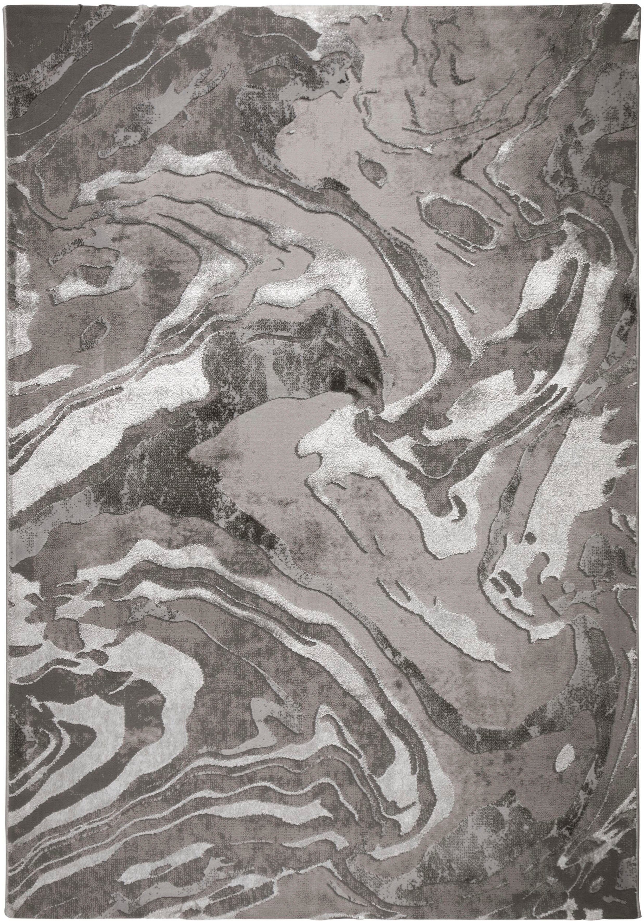 Teppich Marbled, FLAIR RUGS, rechteckig, Höhe: 12 mm, dezenter Glanz, mehrfarbig, modernes Marmor-Design silberfarben