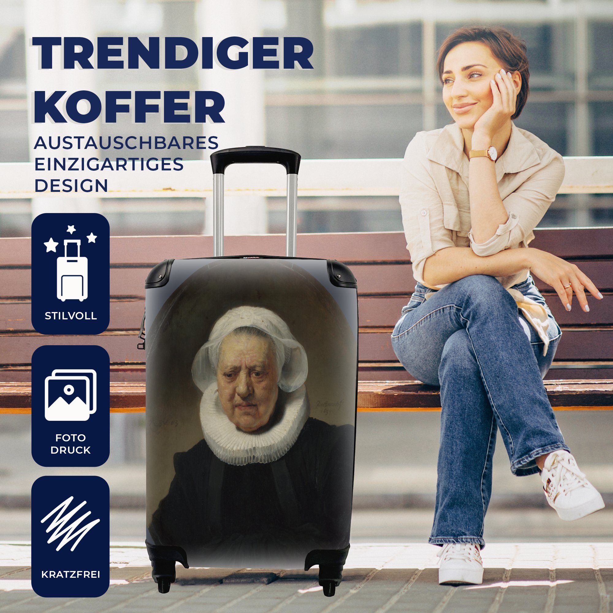 Rollen, Handgepäck Reisekoffer - mit rollen, van Reisetasche MuchoWow Rijn, Aechje Porträt von 4 Claesdr Trolley, Rembrandt für Handgepäckkoffer Ferien,