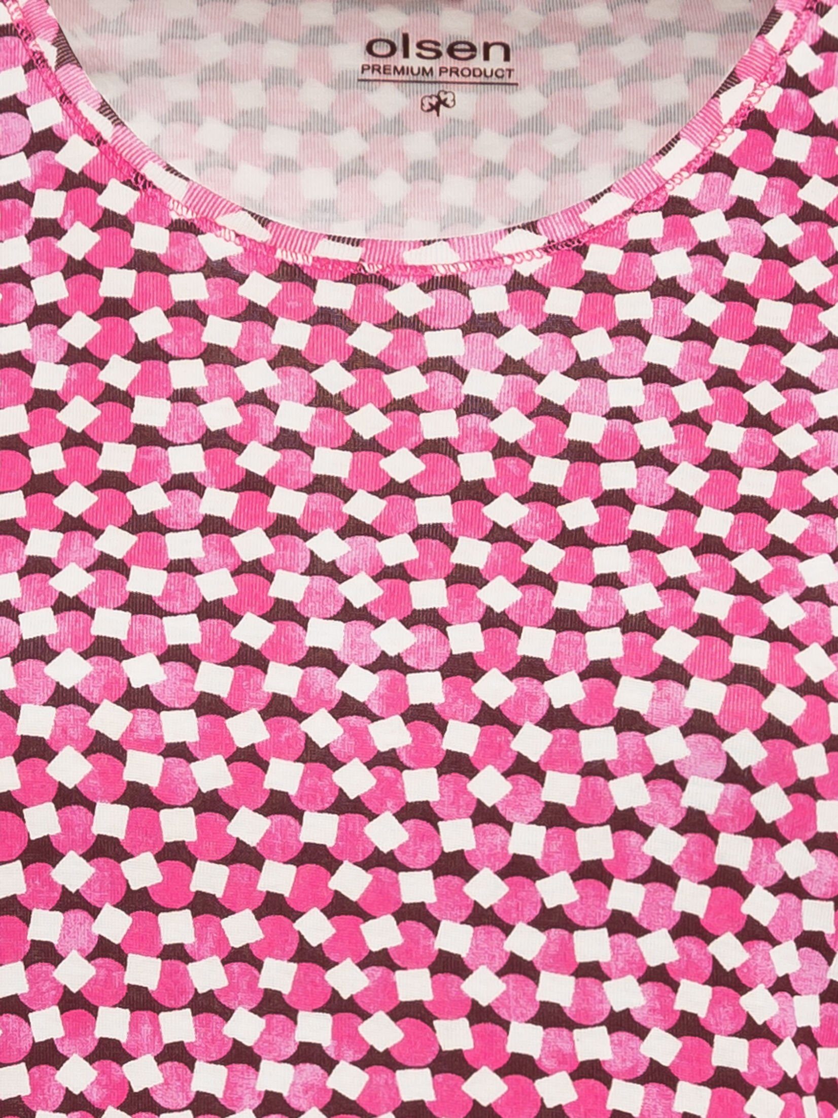 Olsen Print-Shirt Vivid Pink Edda mit Rundhals-Ausschnitt
