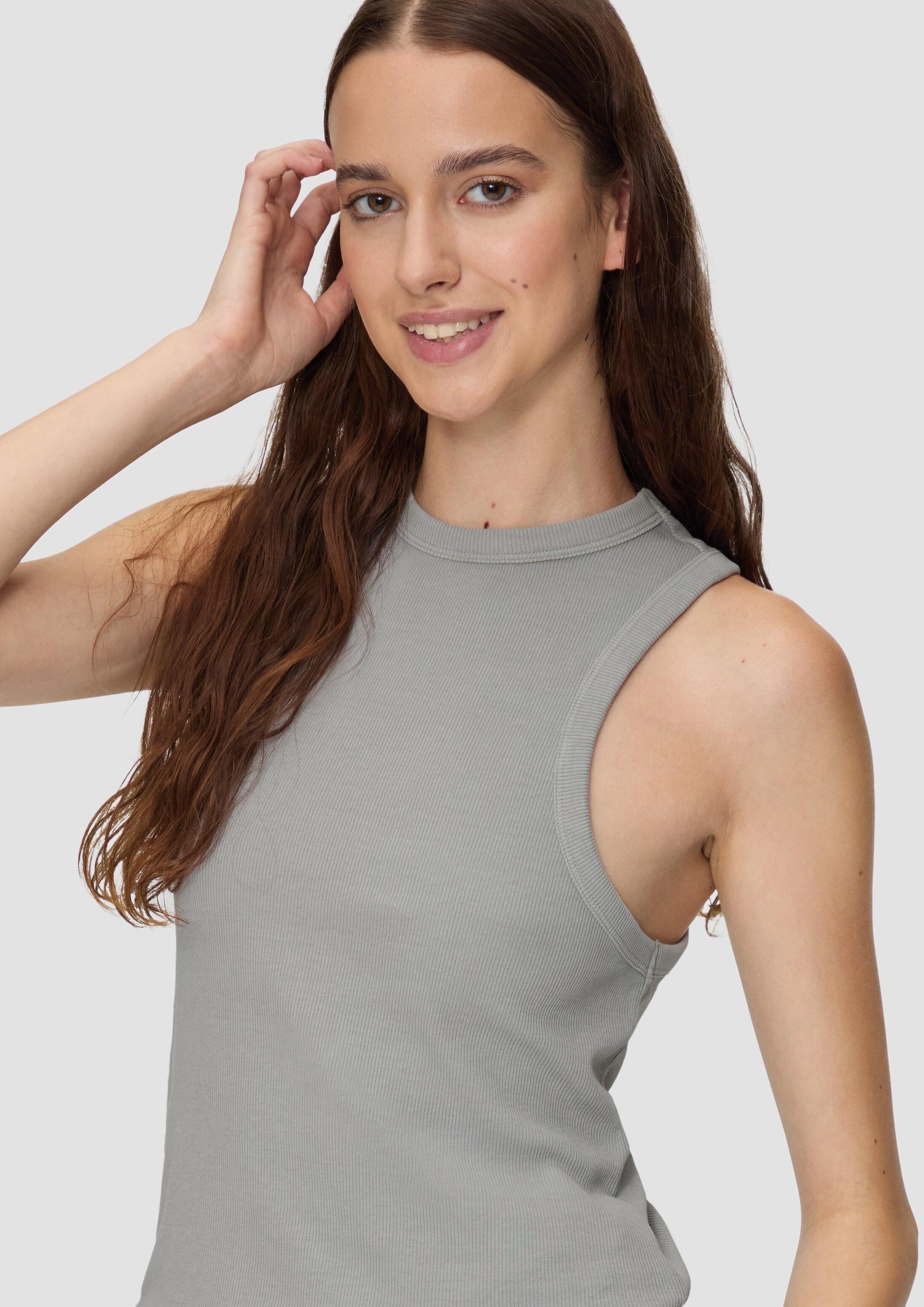 QS Muskelshirt T-Shirt Slim-Fit-Tanktop aus Rippware im Vintage-Look