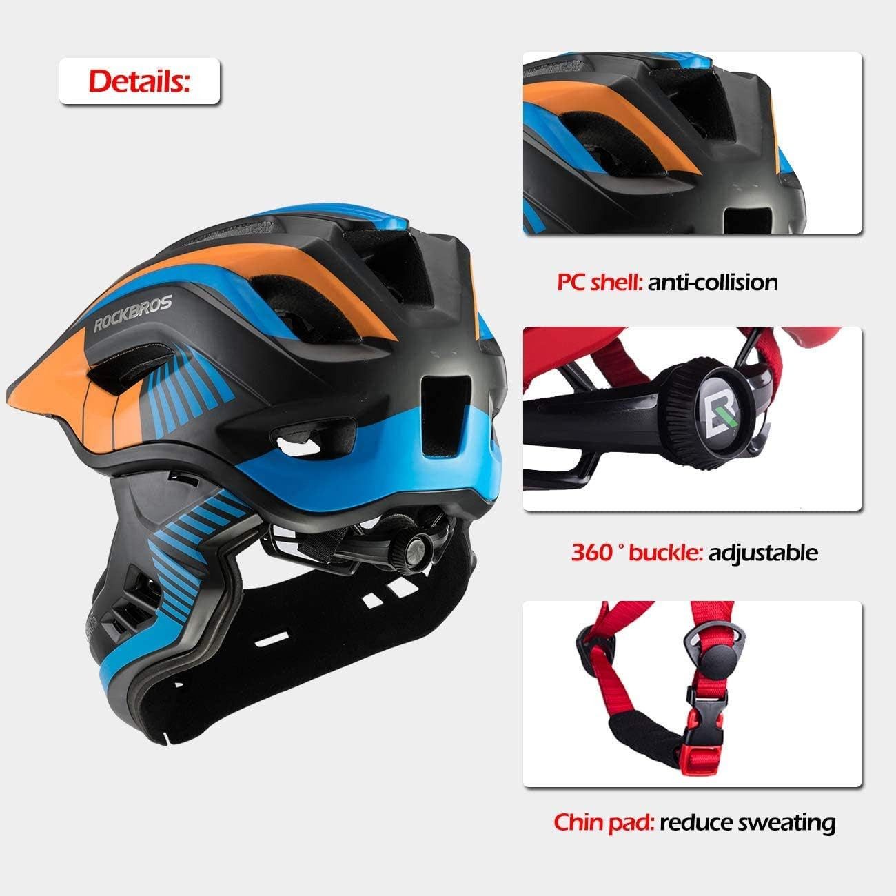 ROCKBROS Kinderhelm Integriert Fahrradhelm Kinder Jugend Fullface Helm (S 48-53cm M 53-58cm), mit Abnehmbarem Kinnschutz BMX MTB Downhill Helm – Bild 4 von 5
