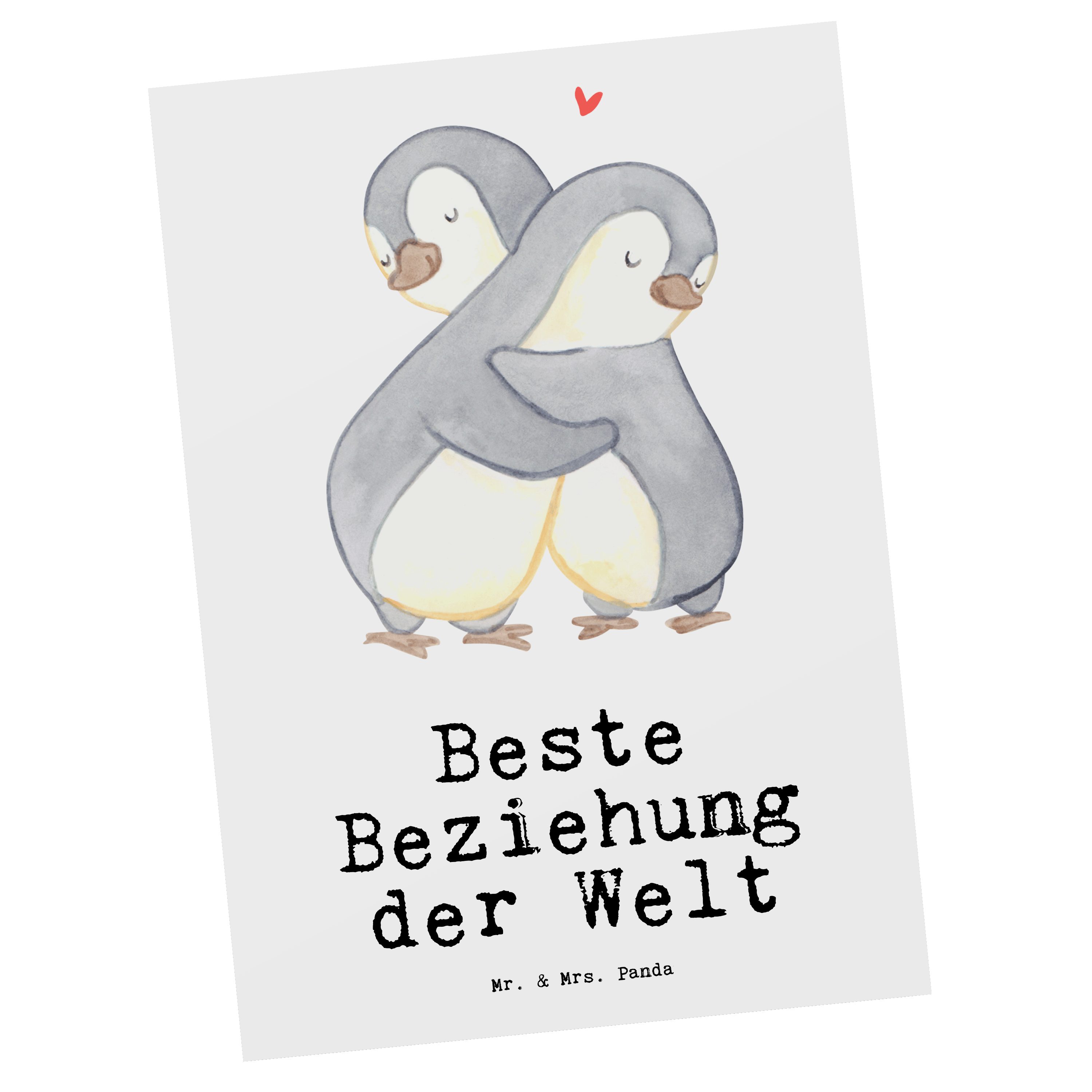 Mr. & Mrs. Panda Postkarte Pinguin Beste Beziehung der Welt - Weiß - Geschenk, Verlieb, Geburtst