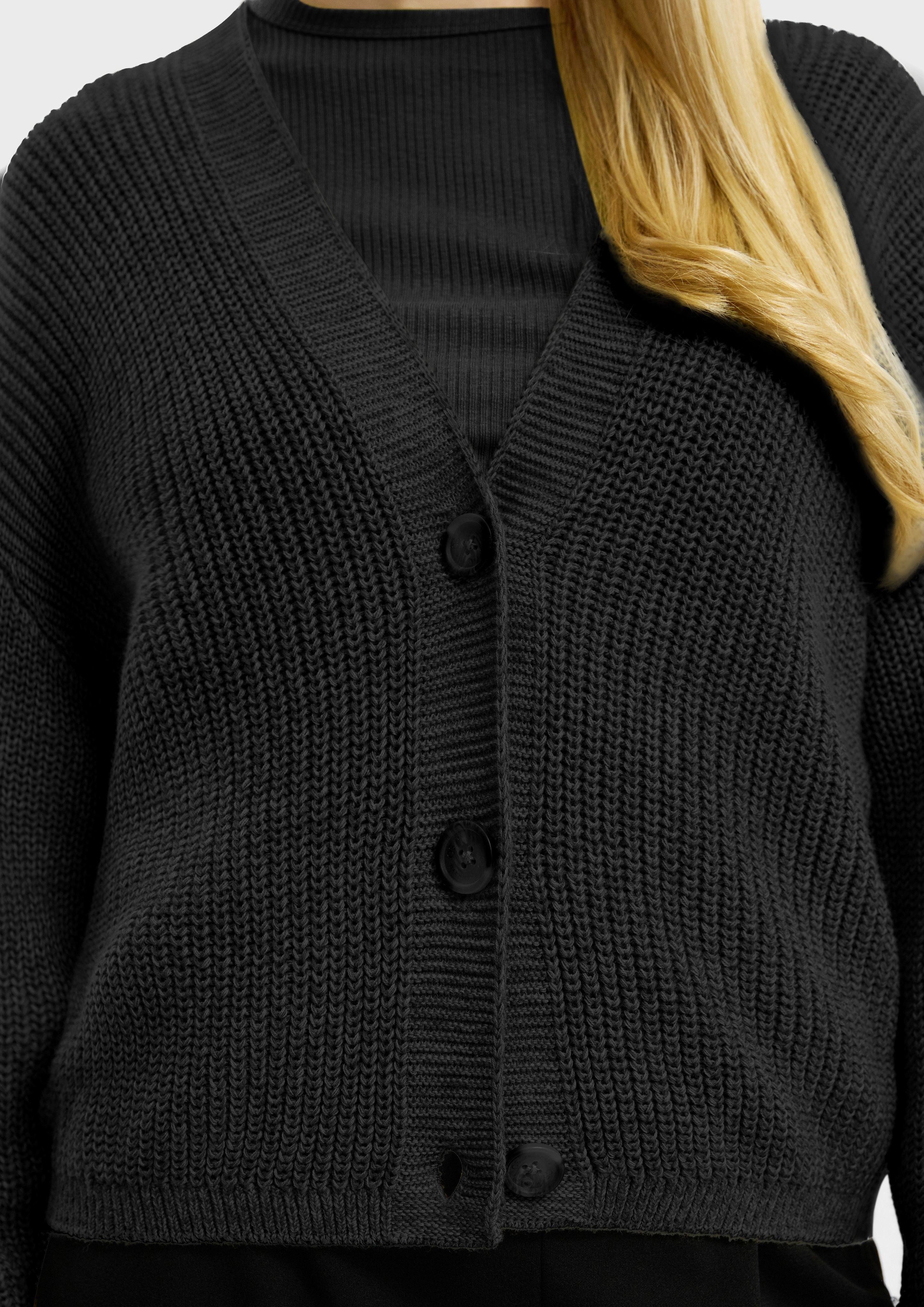 QS Funktionsjacke Melierte Strickjacke aus Baumwollmix günstig online kaufen