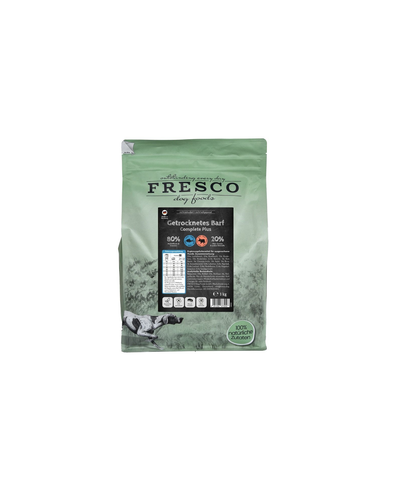 Fresco Dog TrockenBarf Hundefutter Trocken Lachs & Rind, 1kg / 2,5kg / 5kg, Trockenfutter für: Hunde, Getreidefrei, 80% Frischfleisch & ohne Zusätze