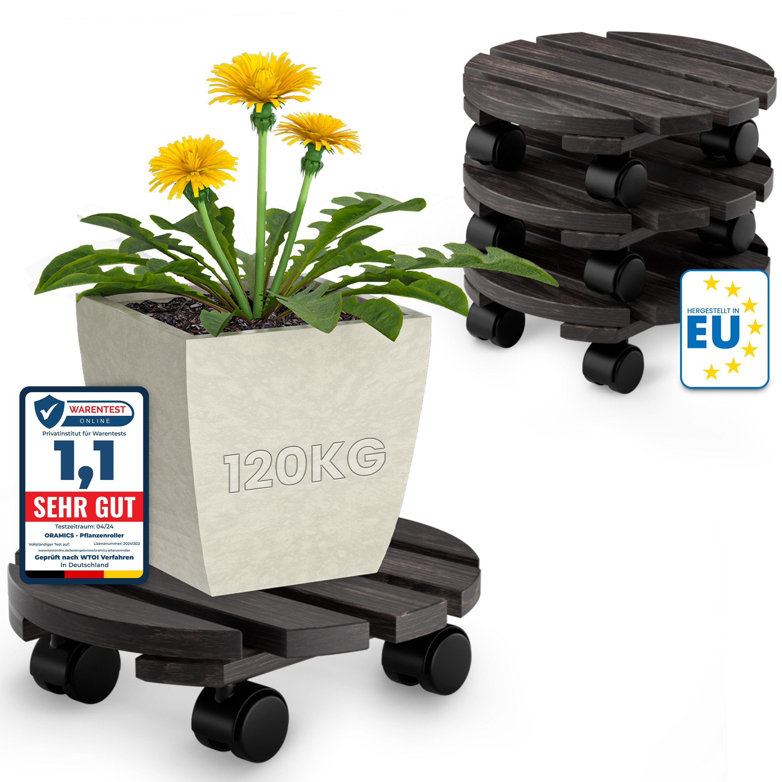 Oramics Pflanzenroller Blumentopfuntersetzer Rund Massivholz Ø30 günstig online kaufen