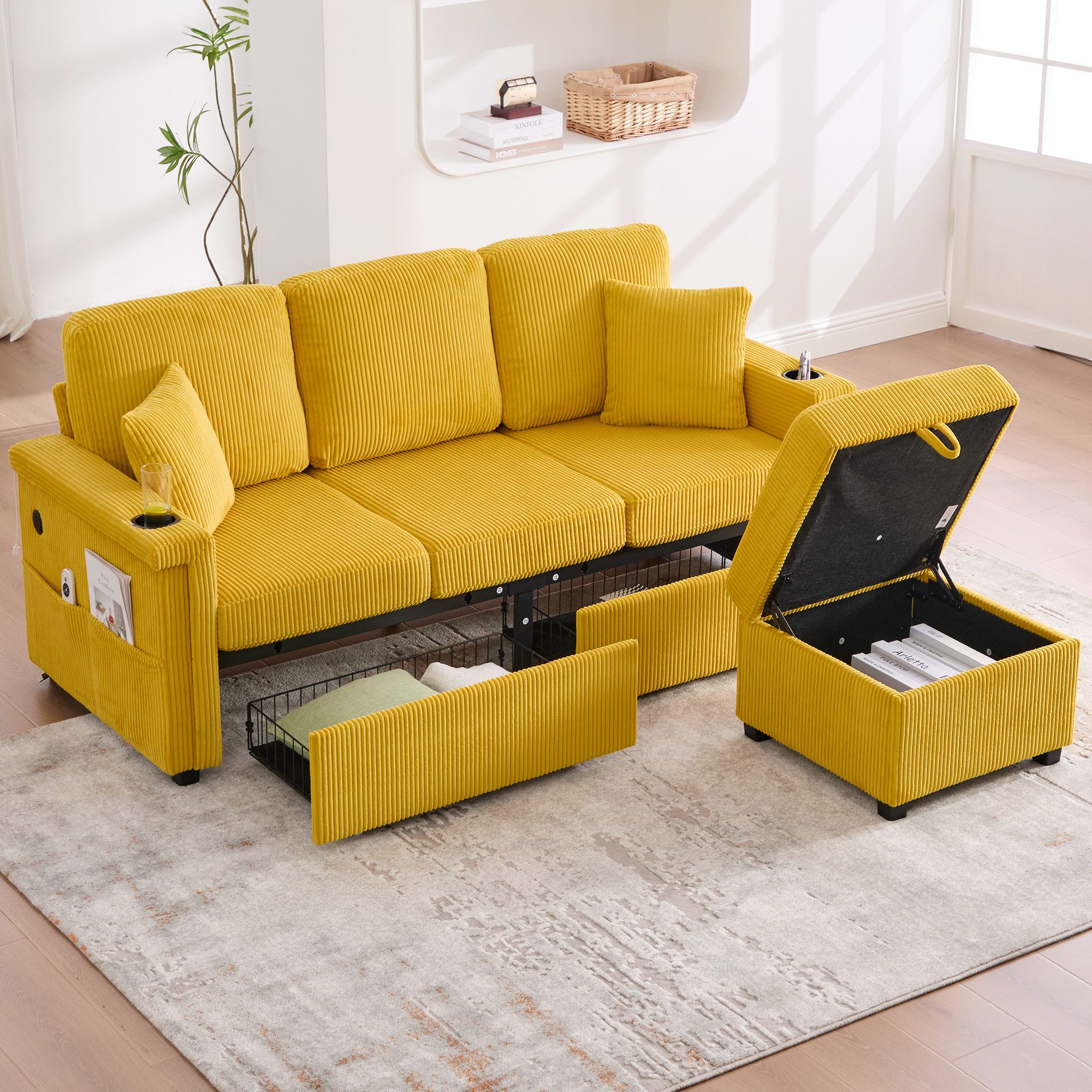 Odikalo 3-Sitzer Speichersofa Schlafsofa mit USB günstig online kaufen