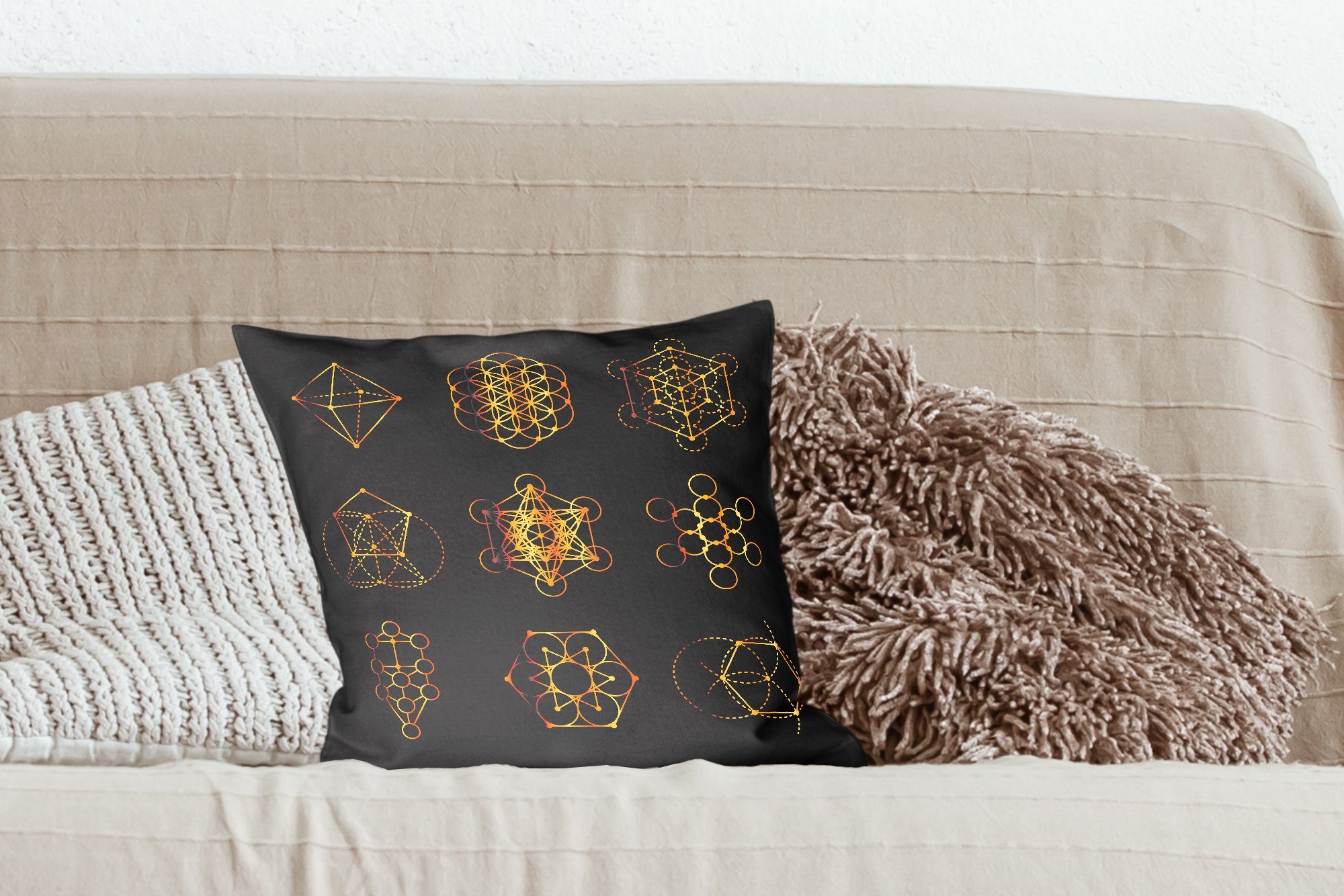 Deko, Schlafzimmer, Sofakissen geometrische schwarzem Füllung Formen Goldene auf Zierkissen Wohzimmer, Dekokissen Hintergrund, für MuchoWow mit