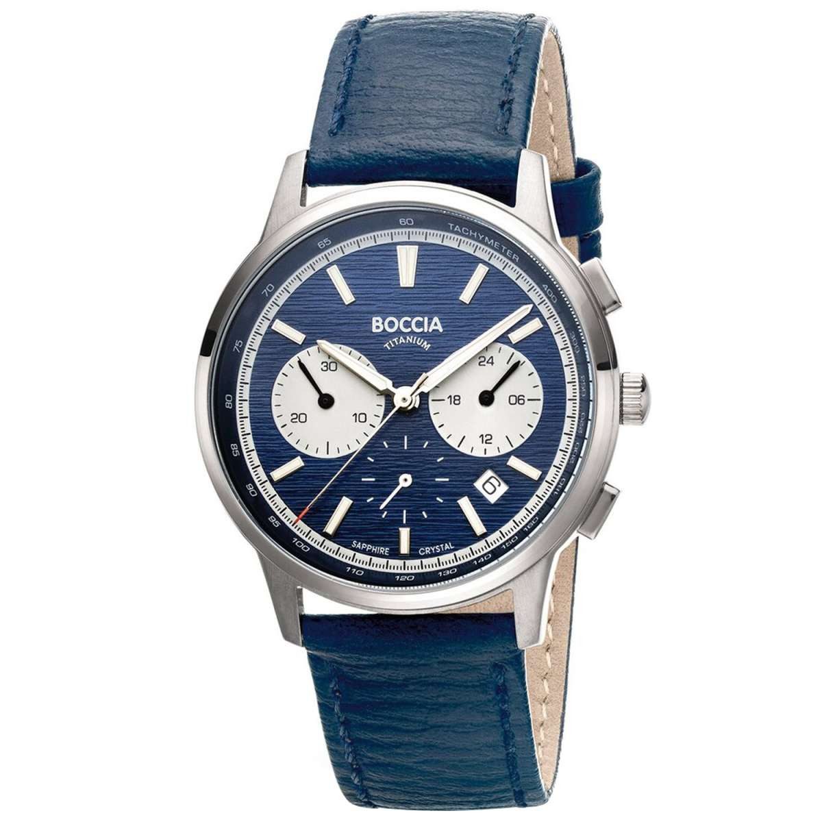 Boccia Quarzuhr 3734-02, für Herren-Uhr Chronograph Titan Dunkelblau