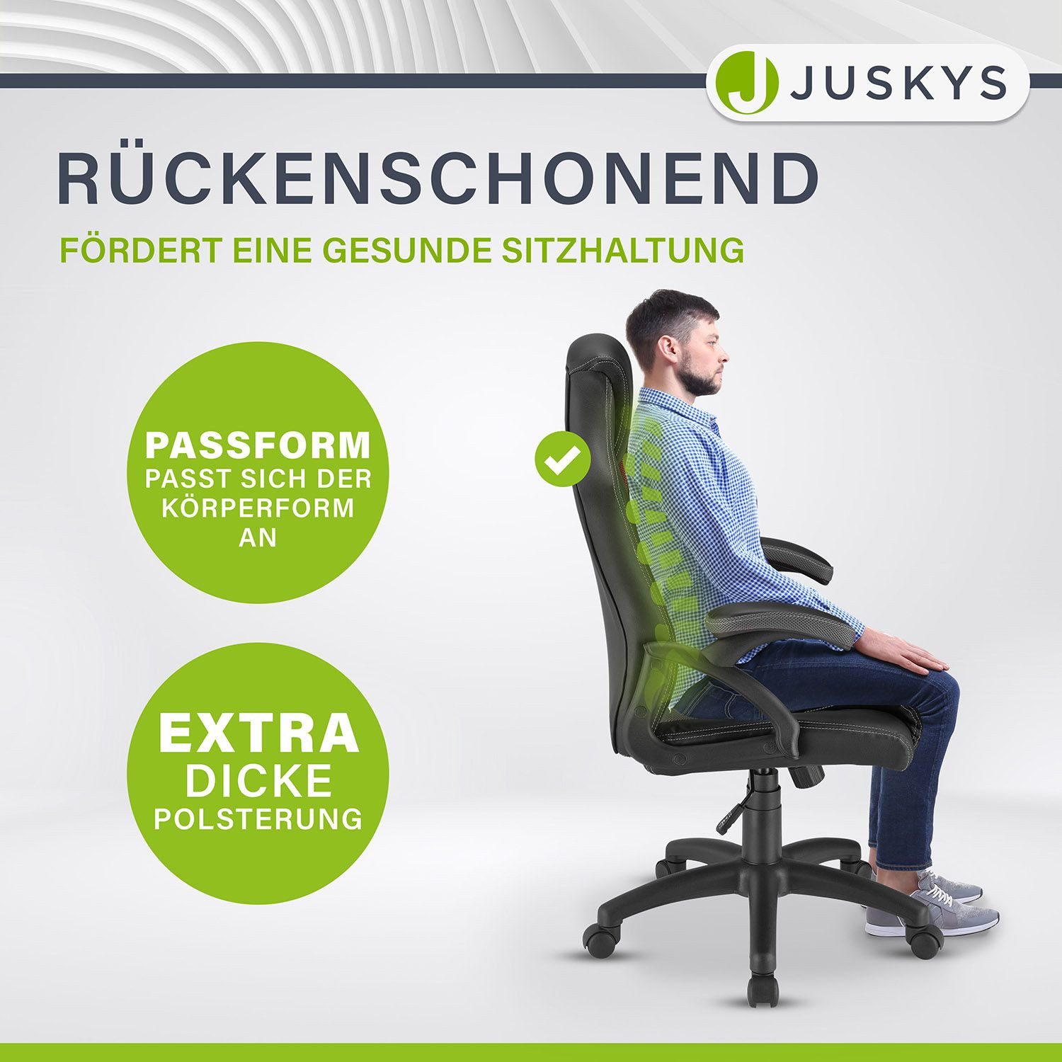 Juskys Gaming-Stuhl Montreal, Ergonomisch geformte Sitzfläche, Rückenlehne und Sitzfläche kippbar